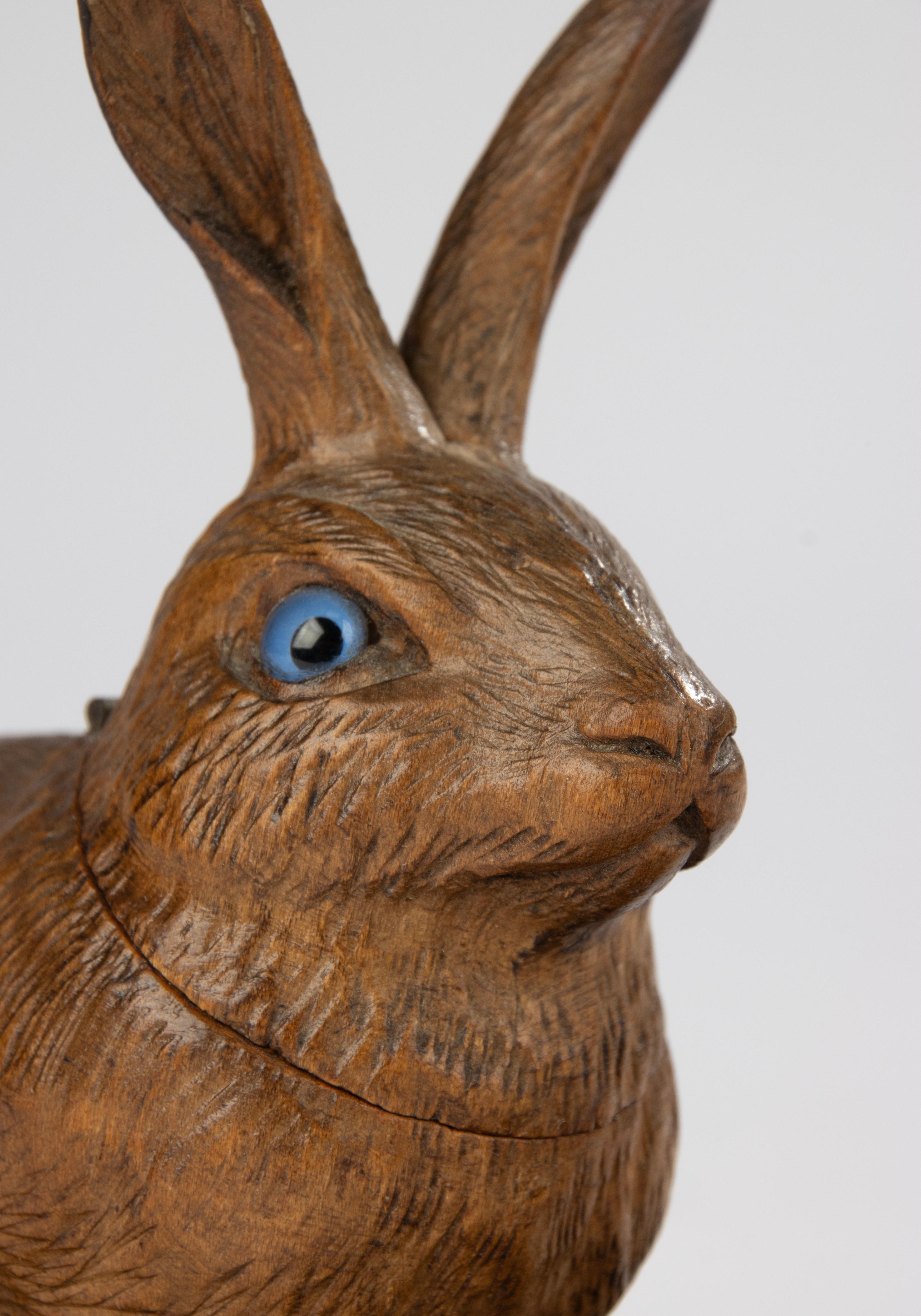 Hand-Carved 19th Century Wooden Carved Rabbit Sculpture - Black Forest - Inkwell For Sale