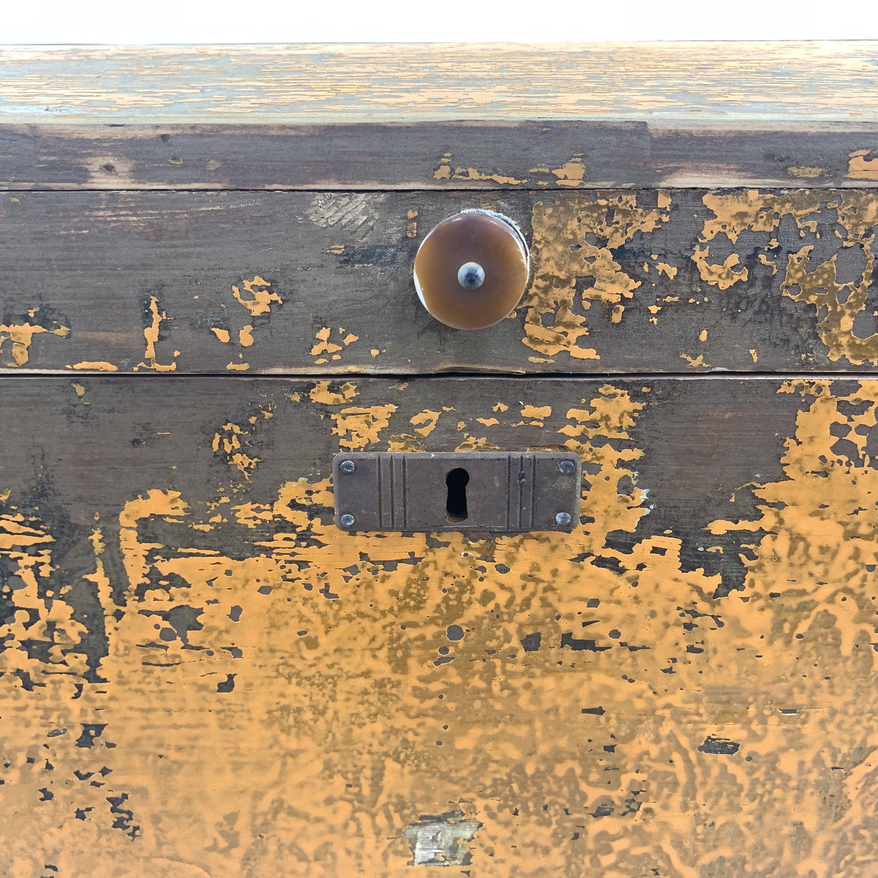 19th Century Wooden Chest or Floor Trunk, Original Paint For Sale 1