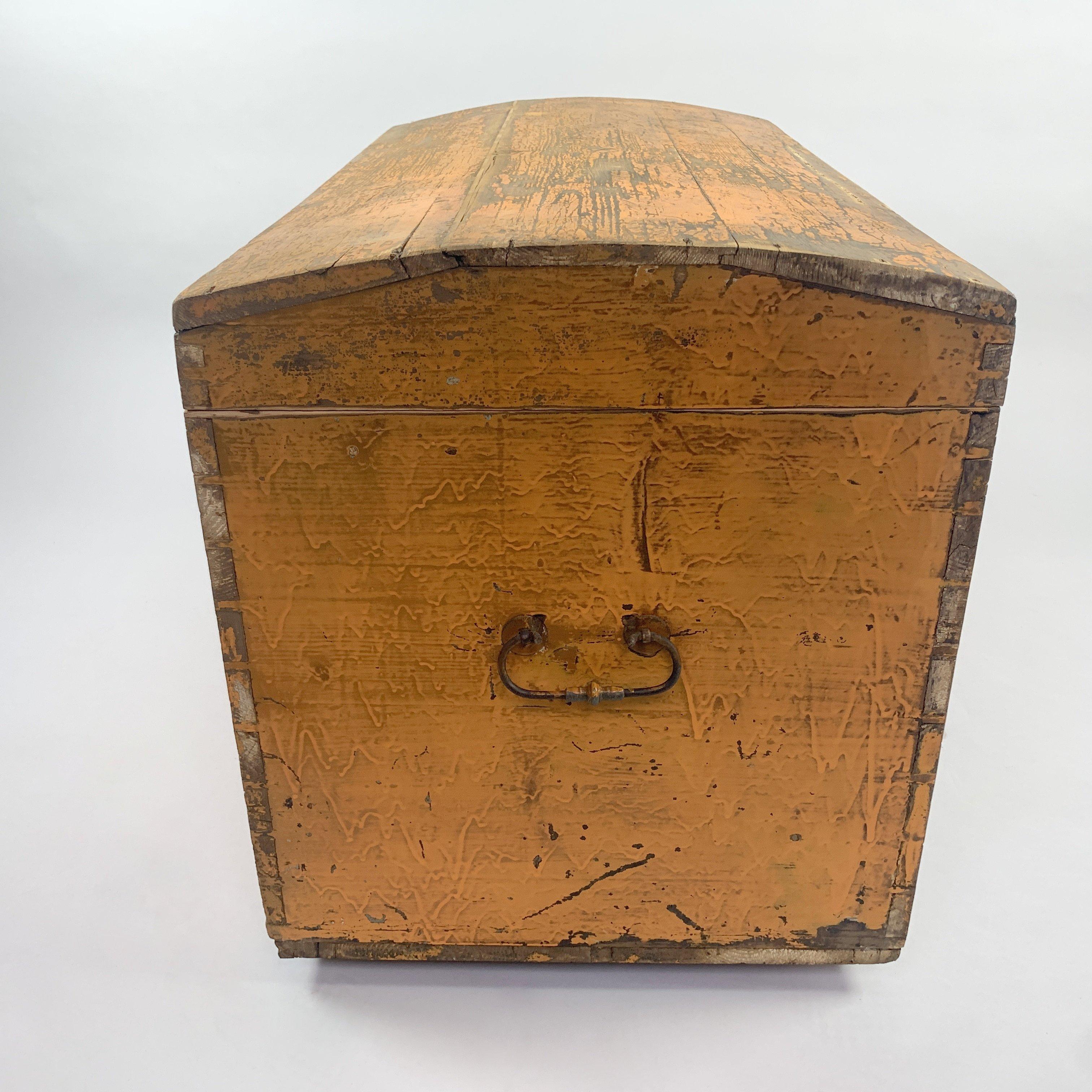 Industrial 19th Century Wooden Chest or Floor Trunk, Original Paint For Sale