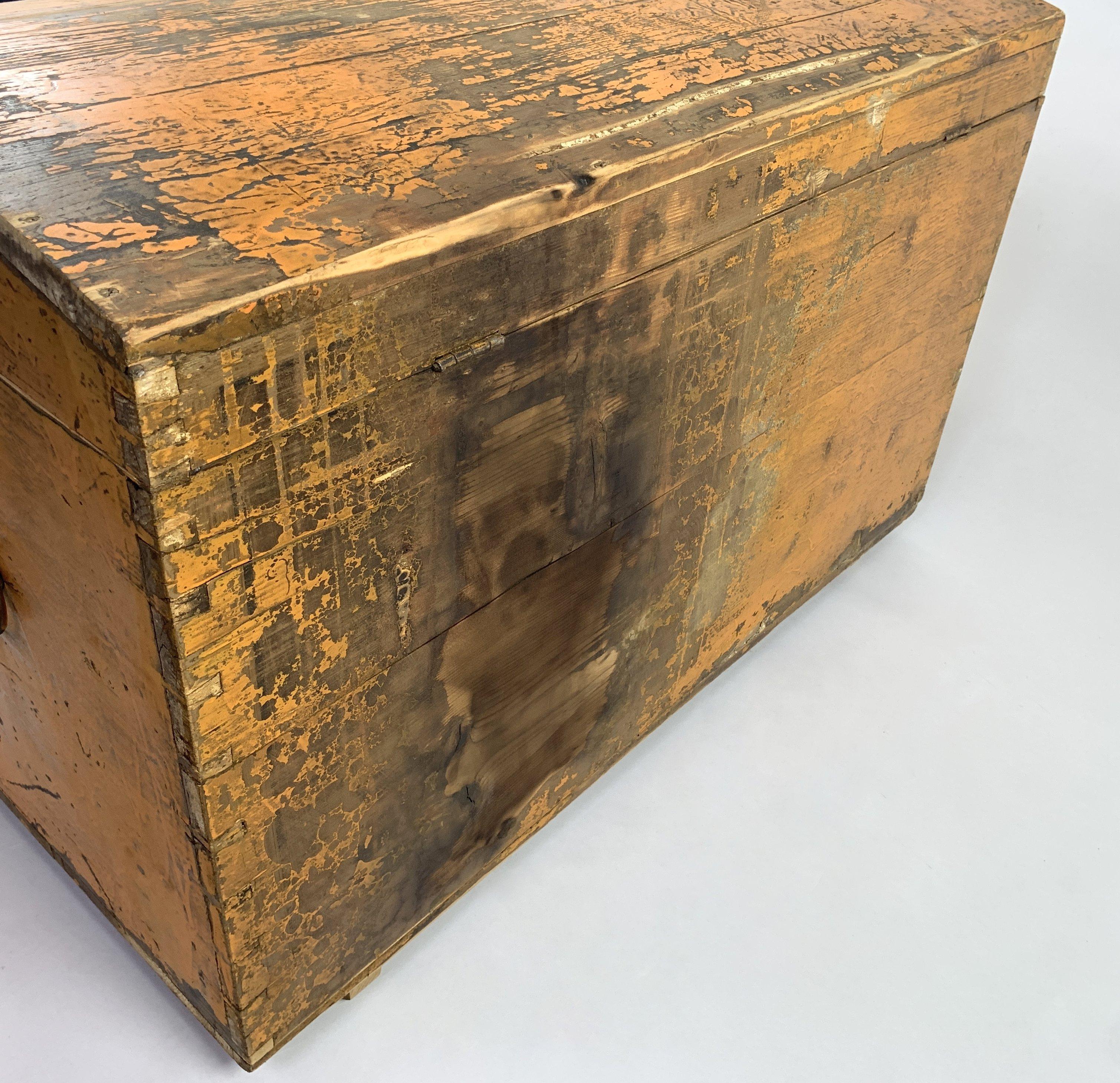 Late 19th Century 19th Century Wooden Chest or Floor Trunk, Original Paint For Sale