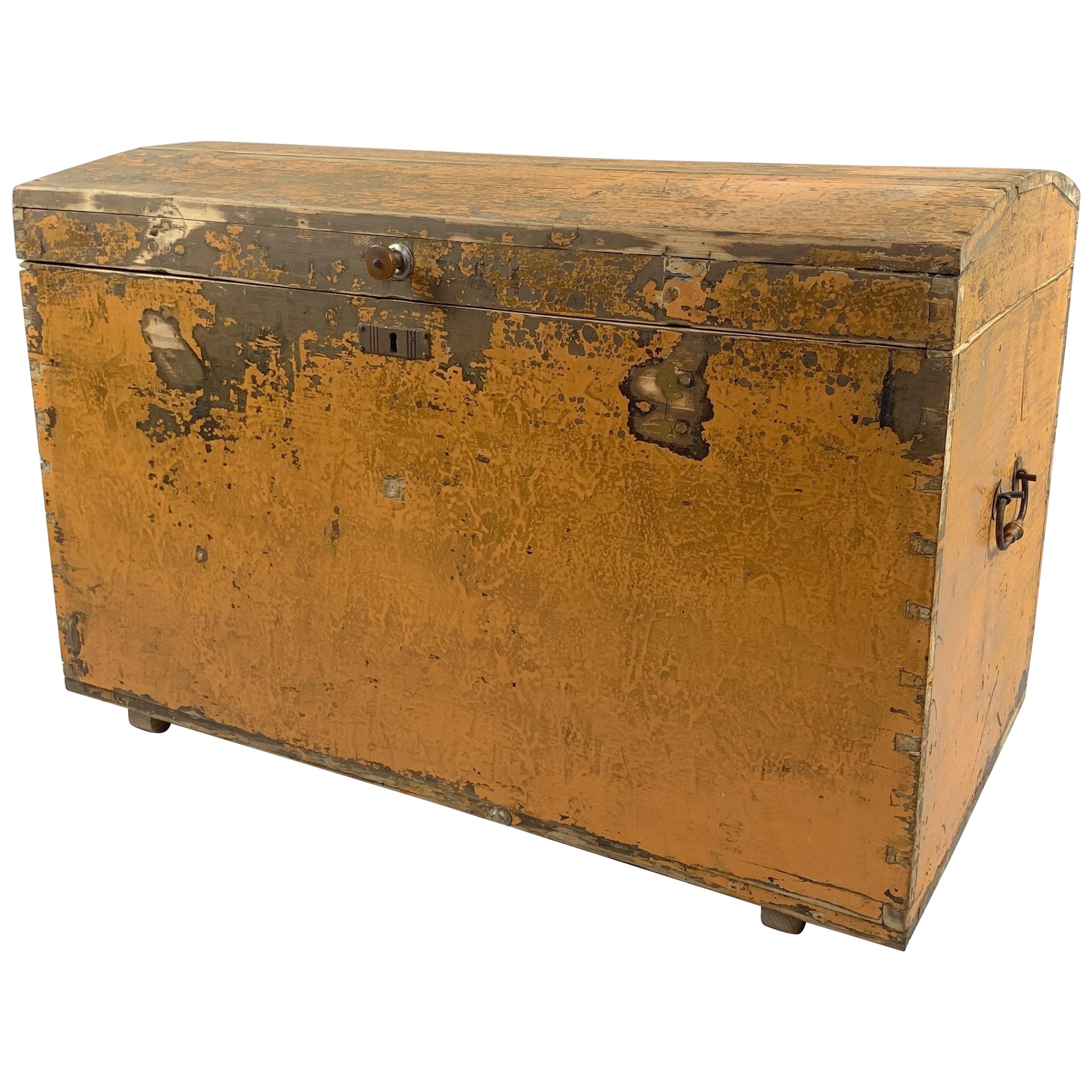 19th Century Wooden Chest or Floor Trunk, Original Paint For Sale