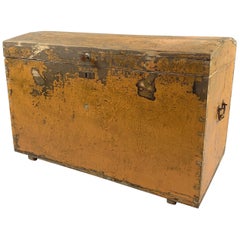 19th Century Wooden Chest or Floor Trunk, Original Paint