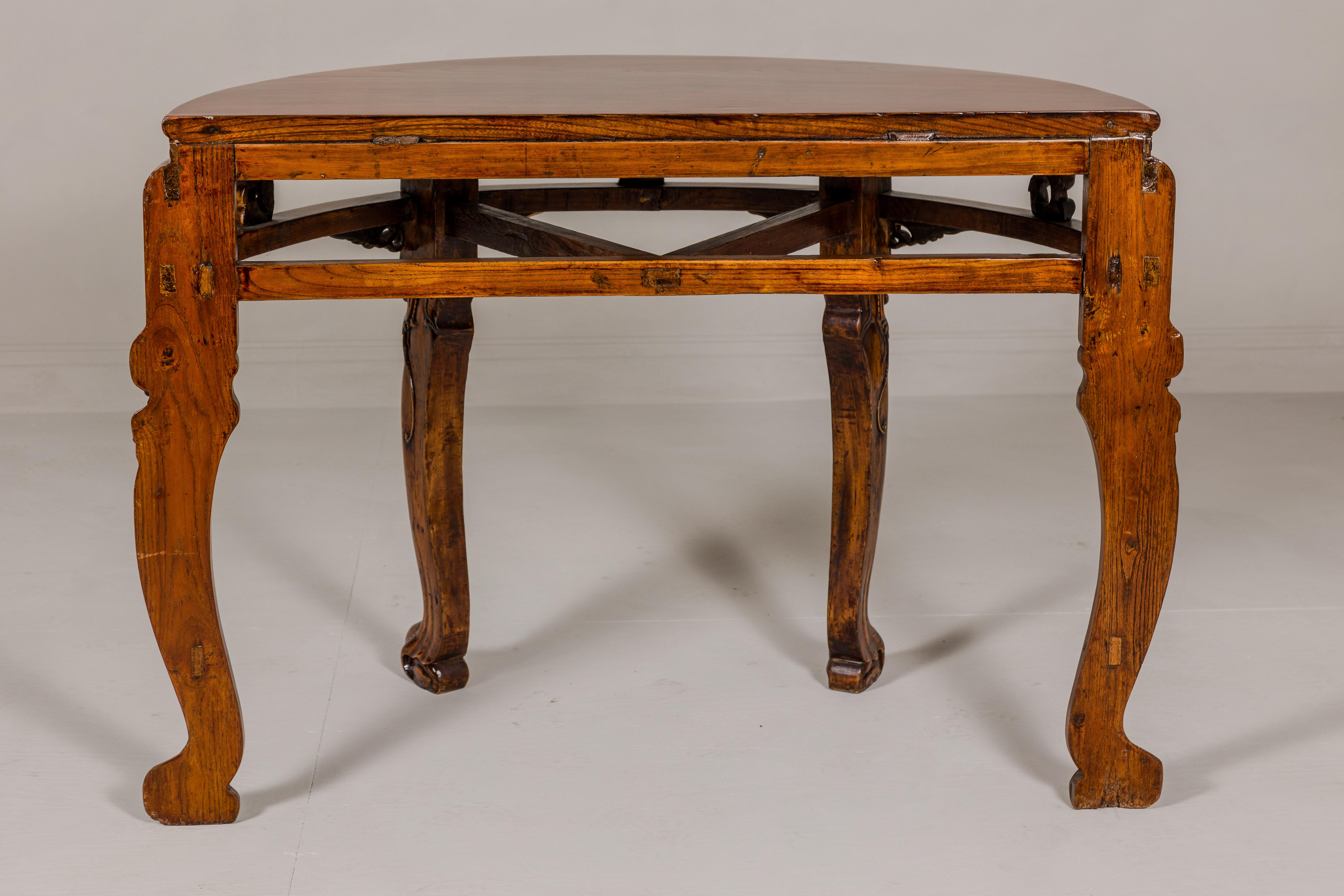 19th Century Wooden Demilune Table with Carved Mythical Creatures For Sale 9