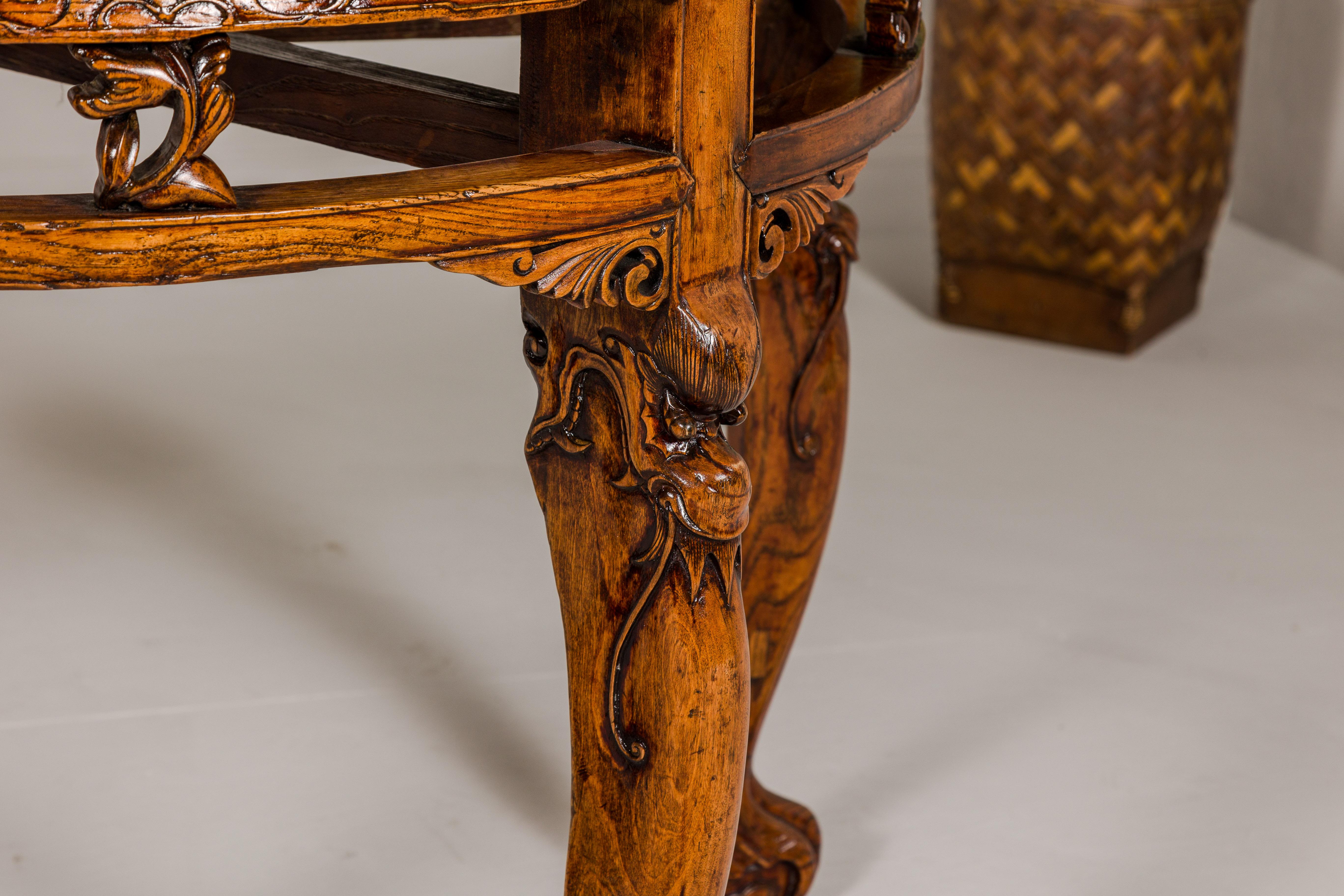 19th Century Wooden Demilune Table with Carved Mythical Creatures For Sale 11