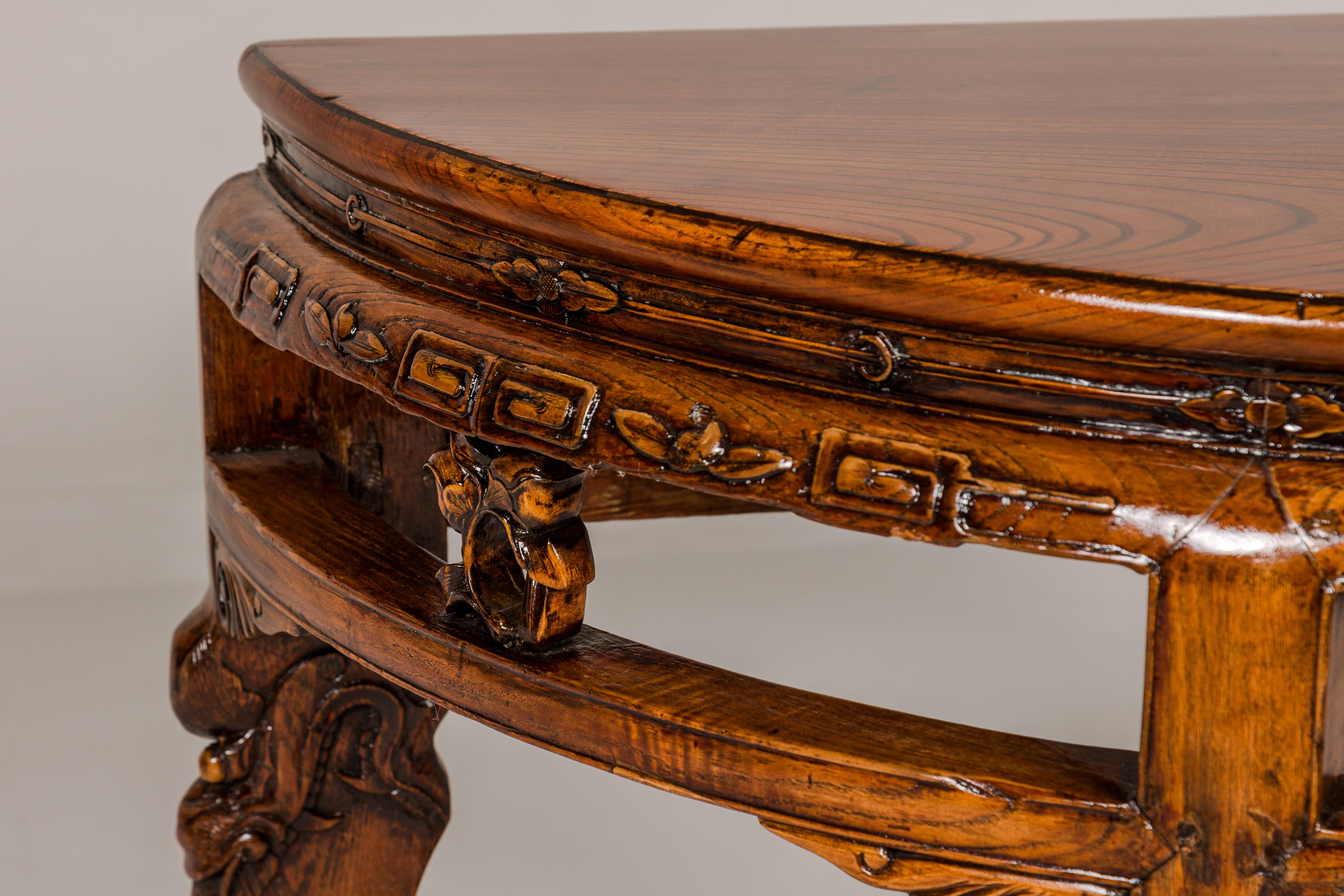 19th Century Wooden Demilune Table with Carved Mythical Creatures For Sale 1