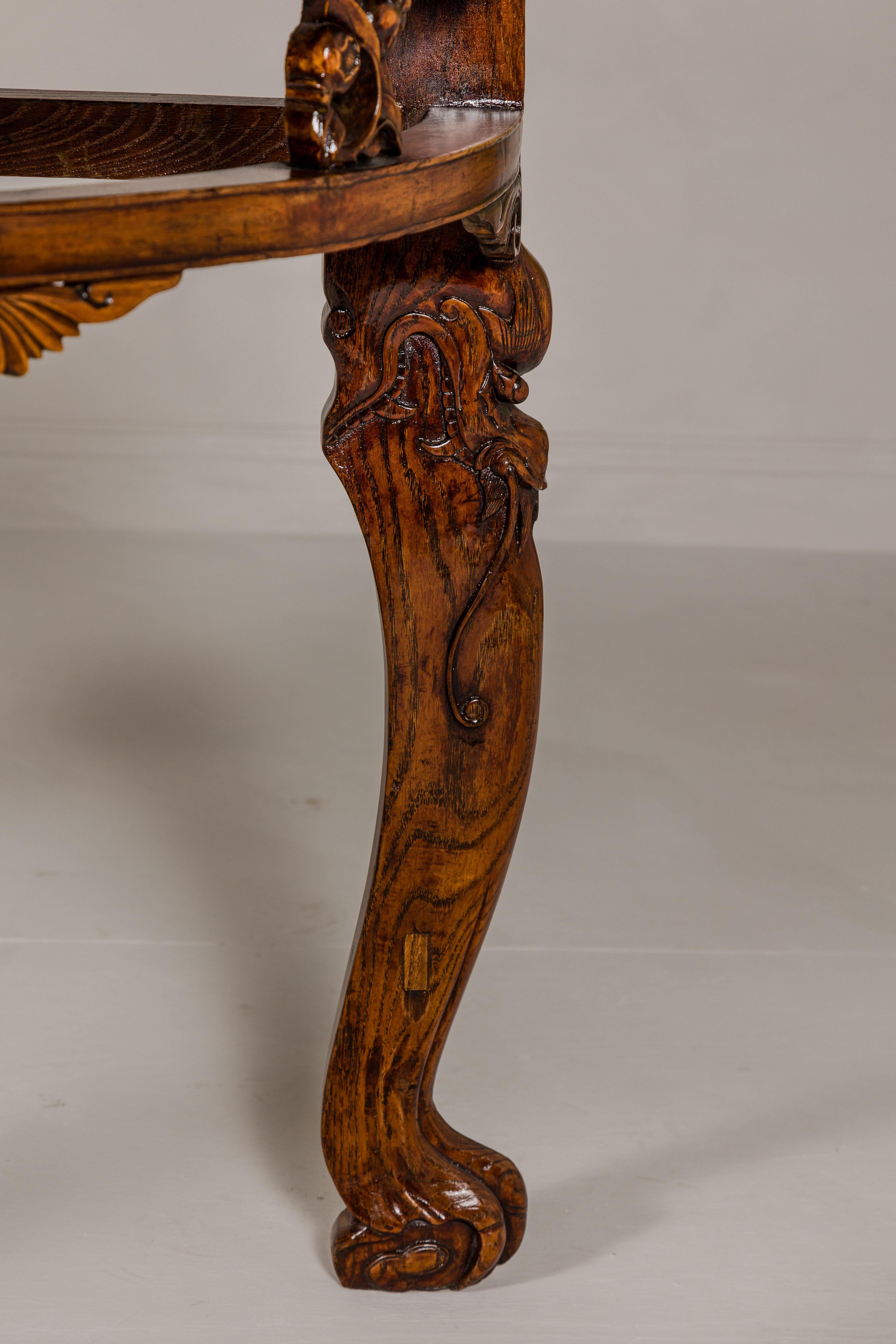 19th Century Wooden Demilune Table with Carved Mythical Creatures For Sale 2