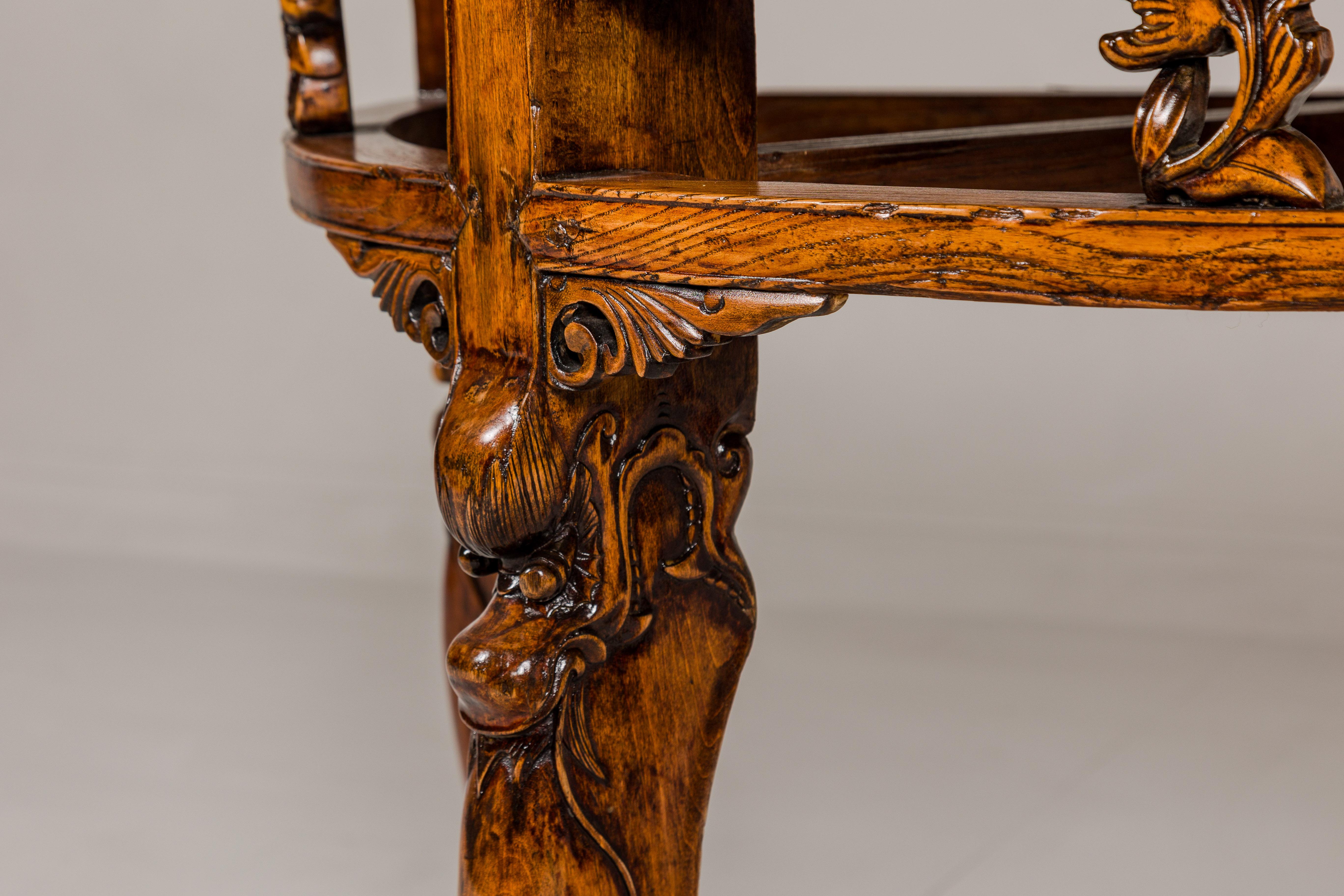 19th Century Wooden Demilune Table with Carved Mythical Creatures For Sale 4