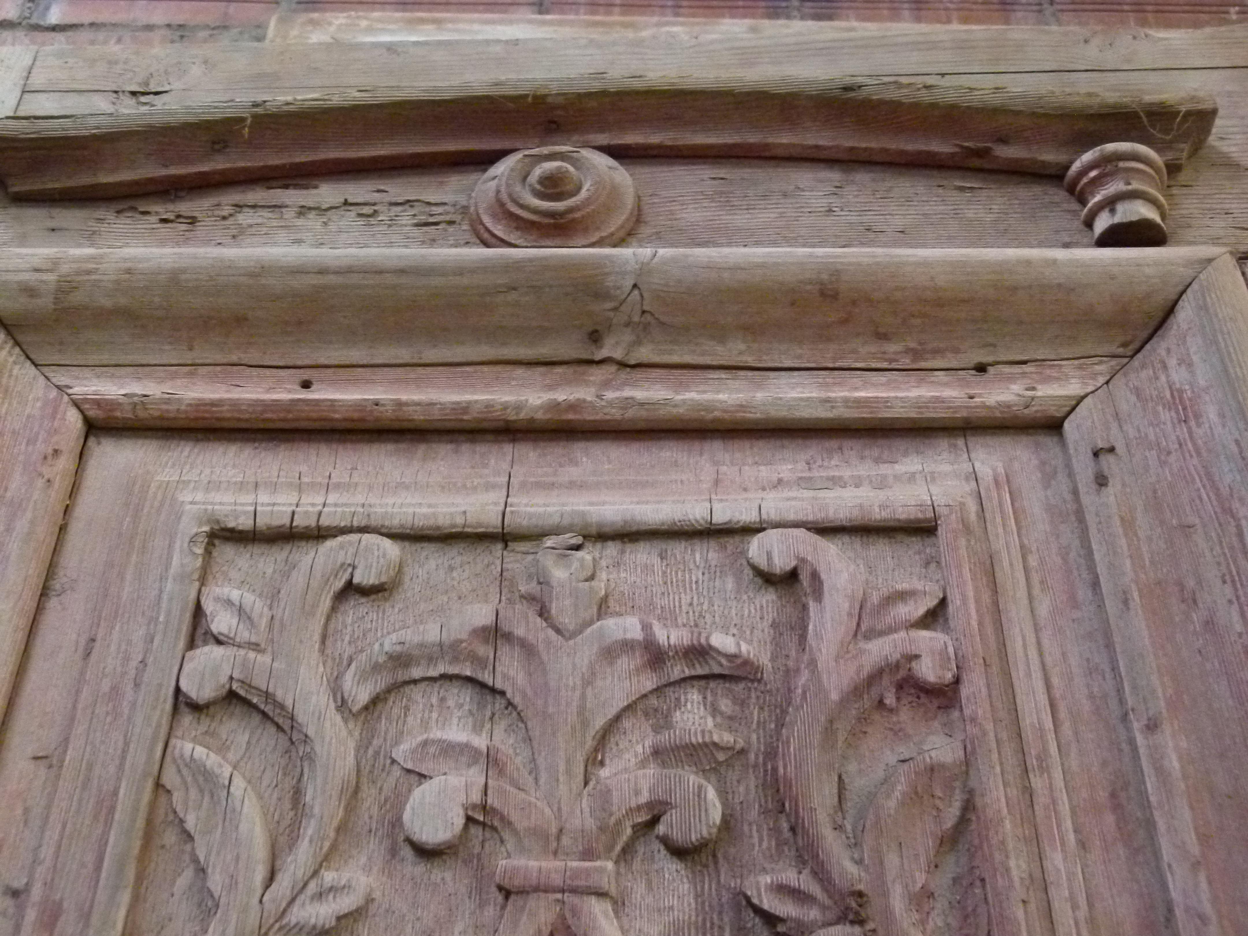 Carved Century Wooden Double Door Portal in Art Nouveau Style