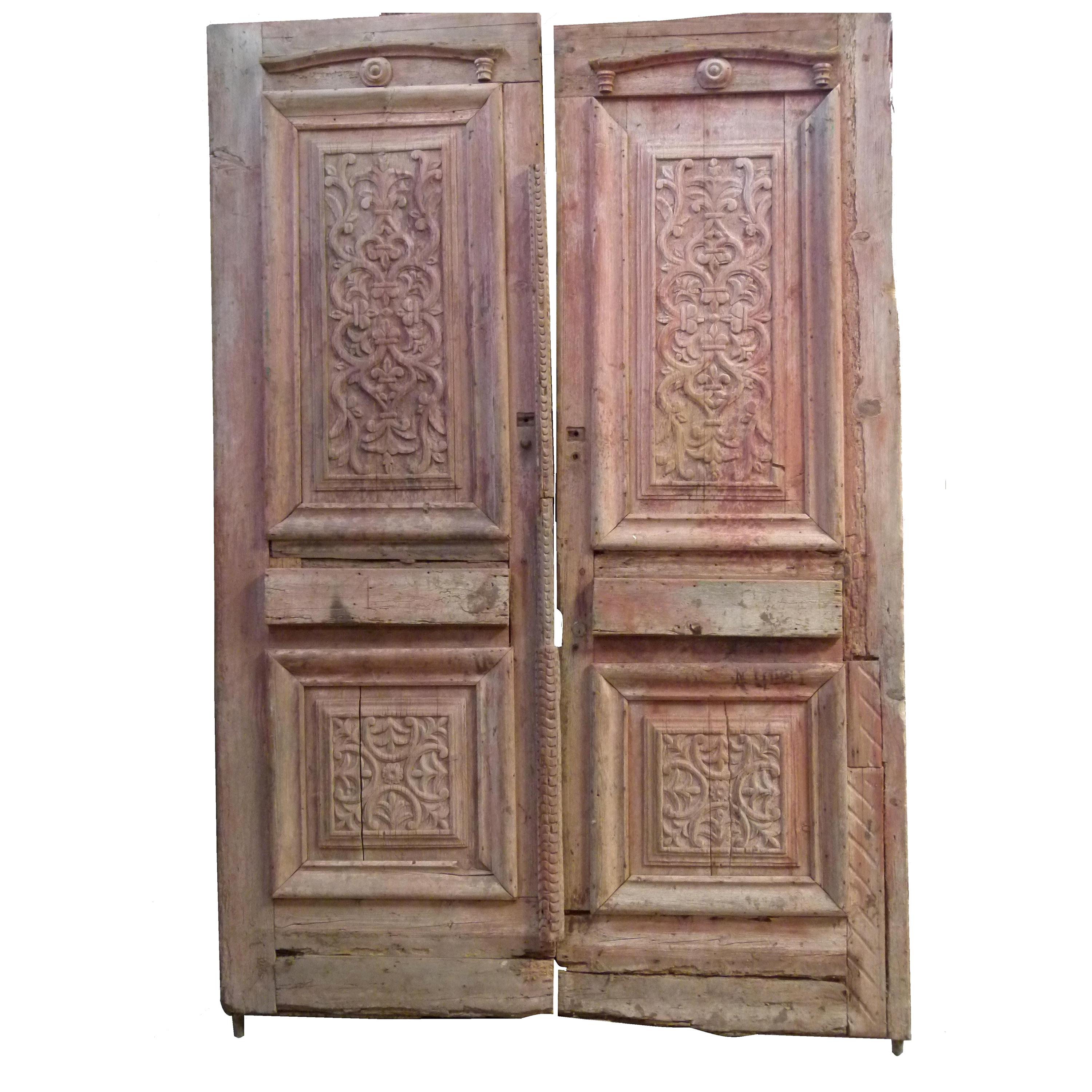 Century Wooden Double Door Portal in Art Nouveau Style