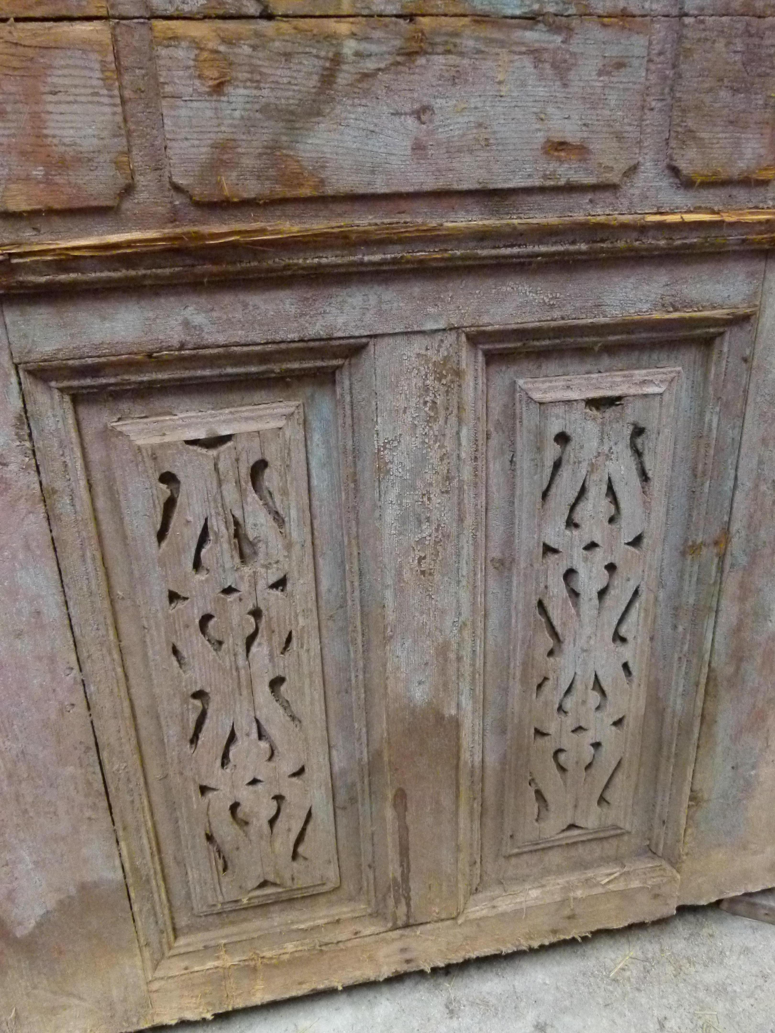 Carved Wooden Double Door Portal in Art Nouveau Style, Spain For Sale