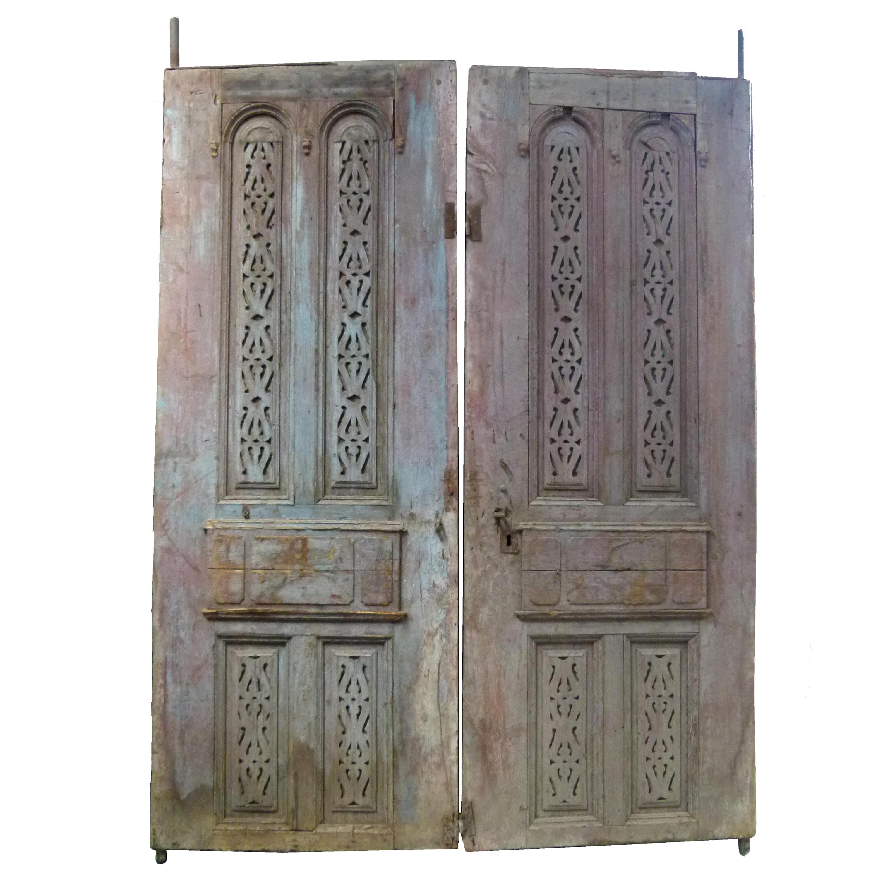 Wooden Double Door Portal in Art Nouveau Style, Spain For Sale