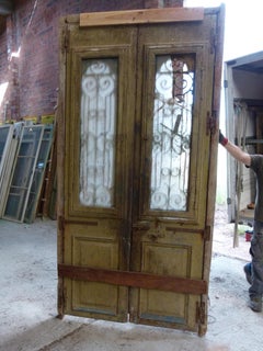19th Century Wooden Double Front Door in Art Nouveau Style