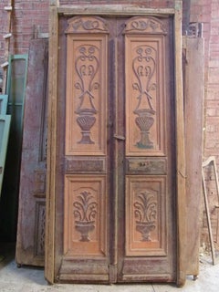Wooden Double Front Door in Art Nouveau Style