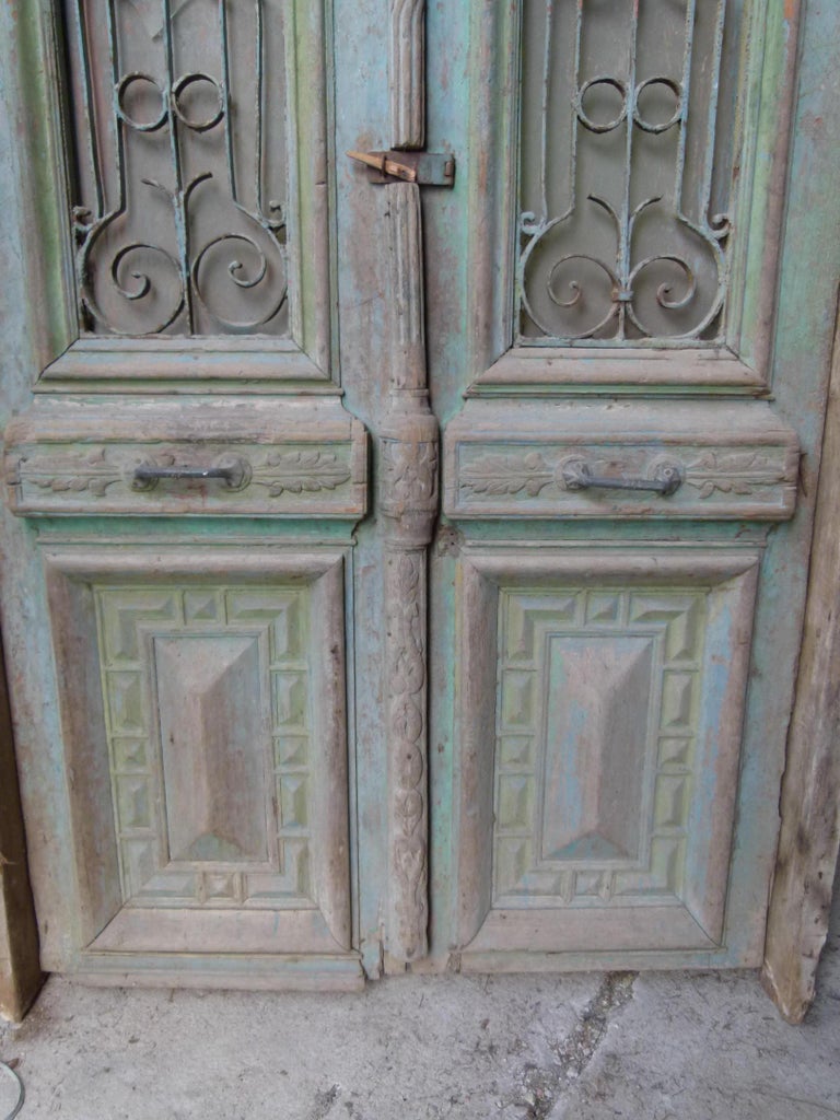 19th Century Wooden Double Front Door in Art Nouveau Style For Sale at
