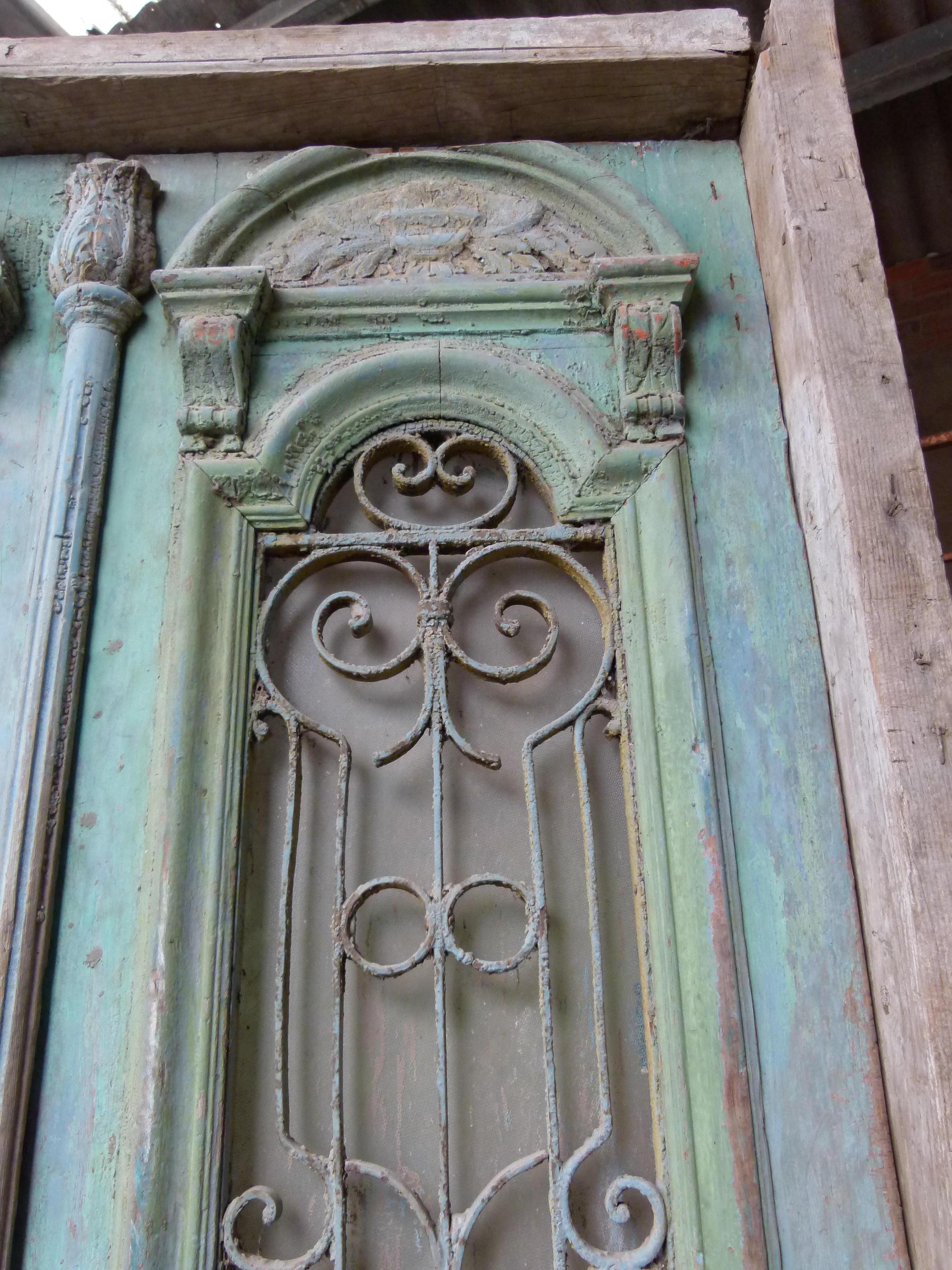 Spanish 19th Century Wooden Double Front Door in Art Nouveau Style For Sale