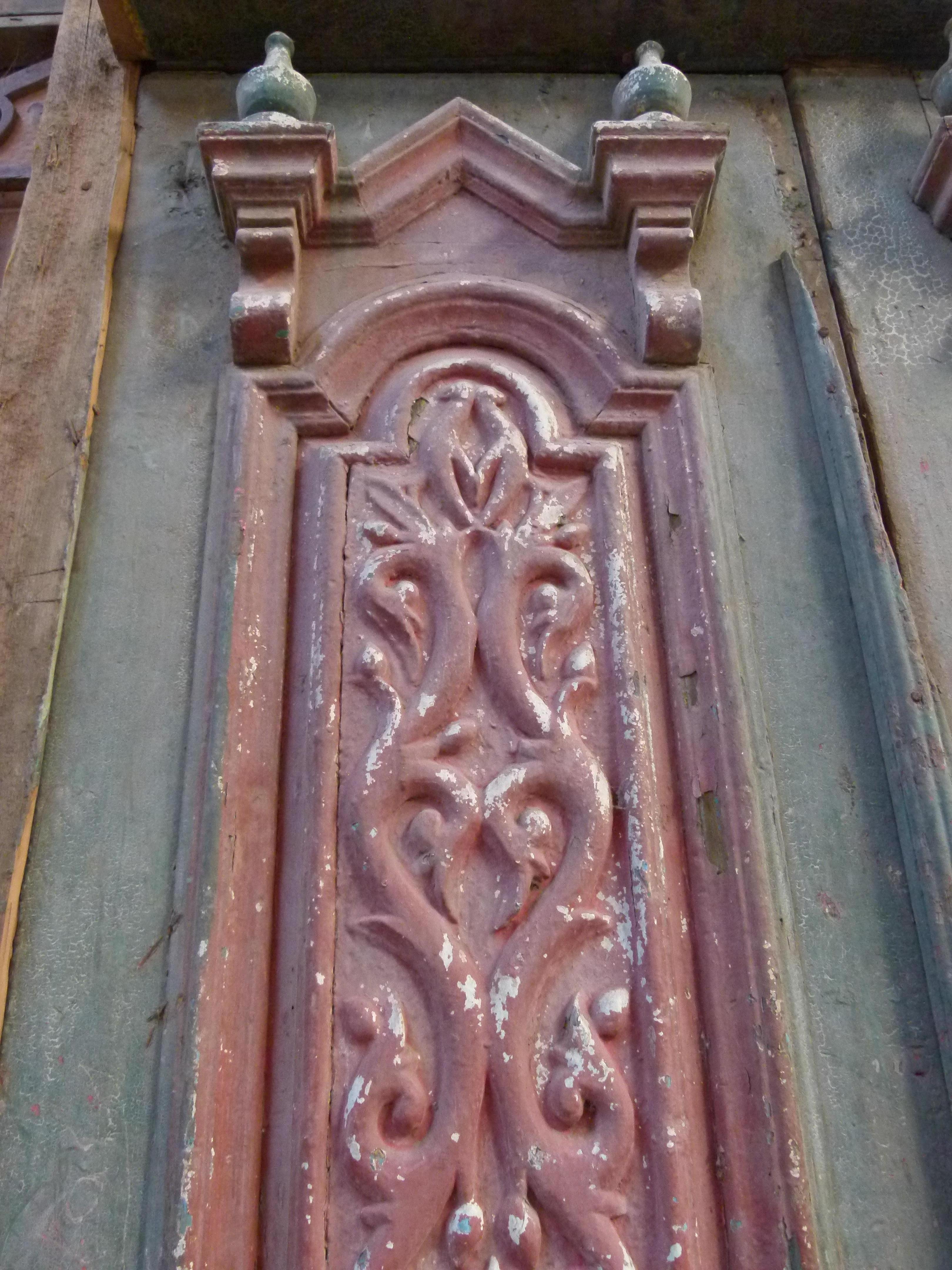 Carved Wooden Double Front Door in Art Nouveau Style For Sale