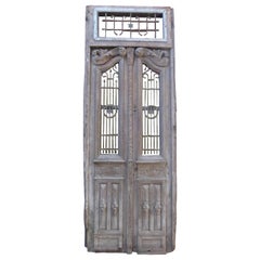 Antique 19th Century Wooden Double Front Door in Art Nouveau Style