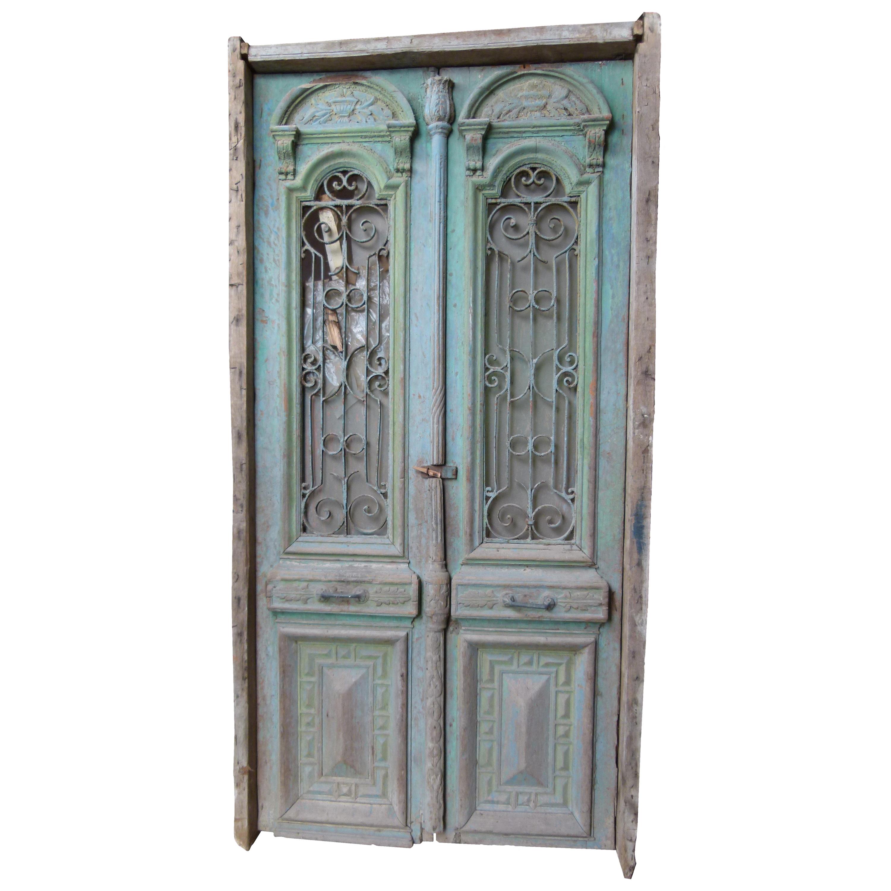 19th Century Wooden Double Front Door in Art Nouveau Style
