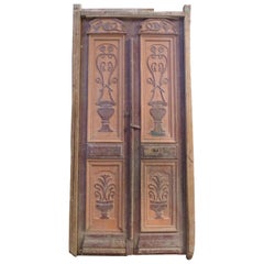 Antique Wooden Double Front Door in Art Nouveau Style