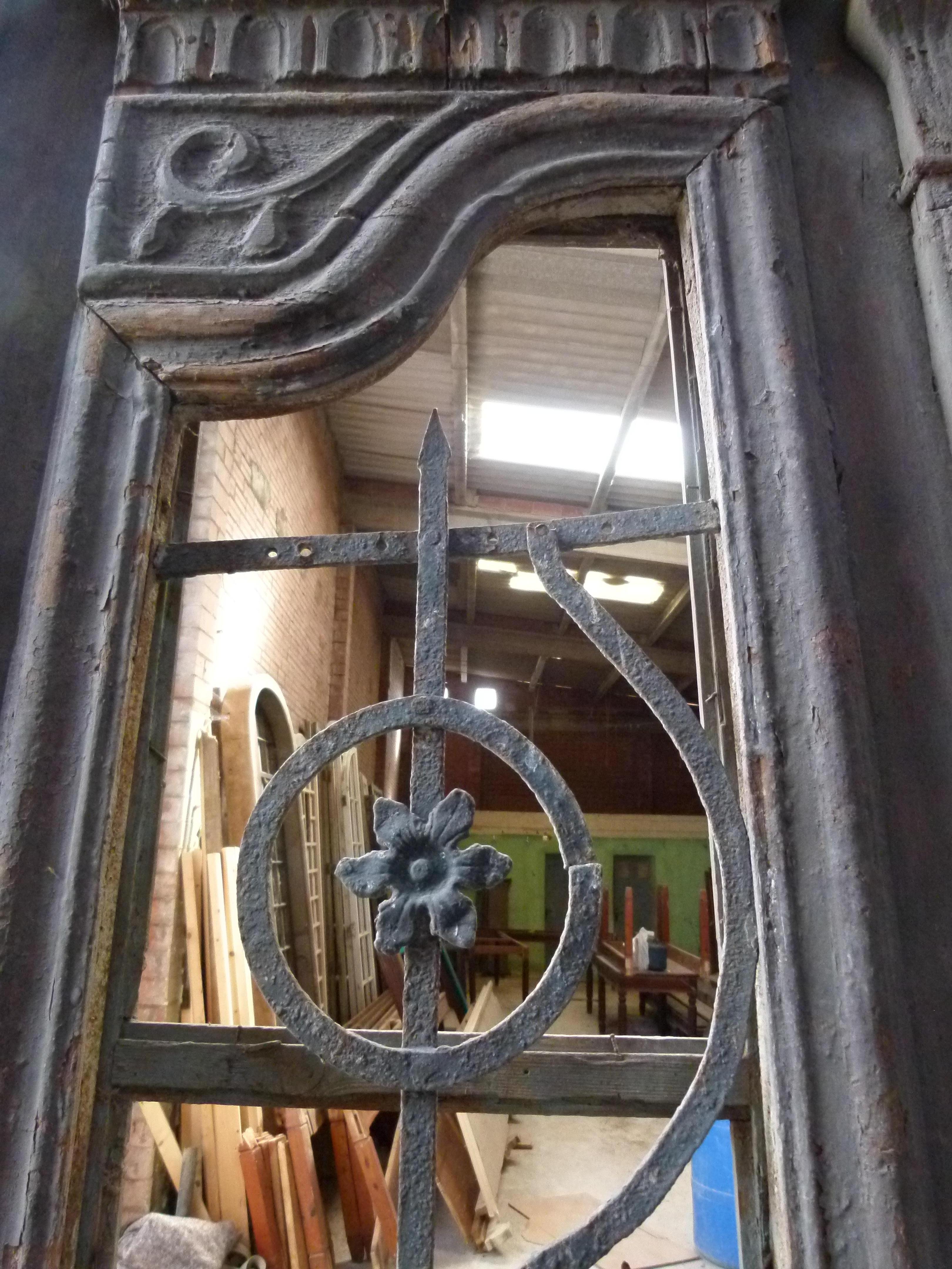 Iron 19th Century Wooden Double Front Door in Art Nouveau Style, Spain For Sale