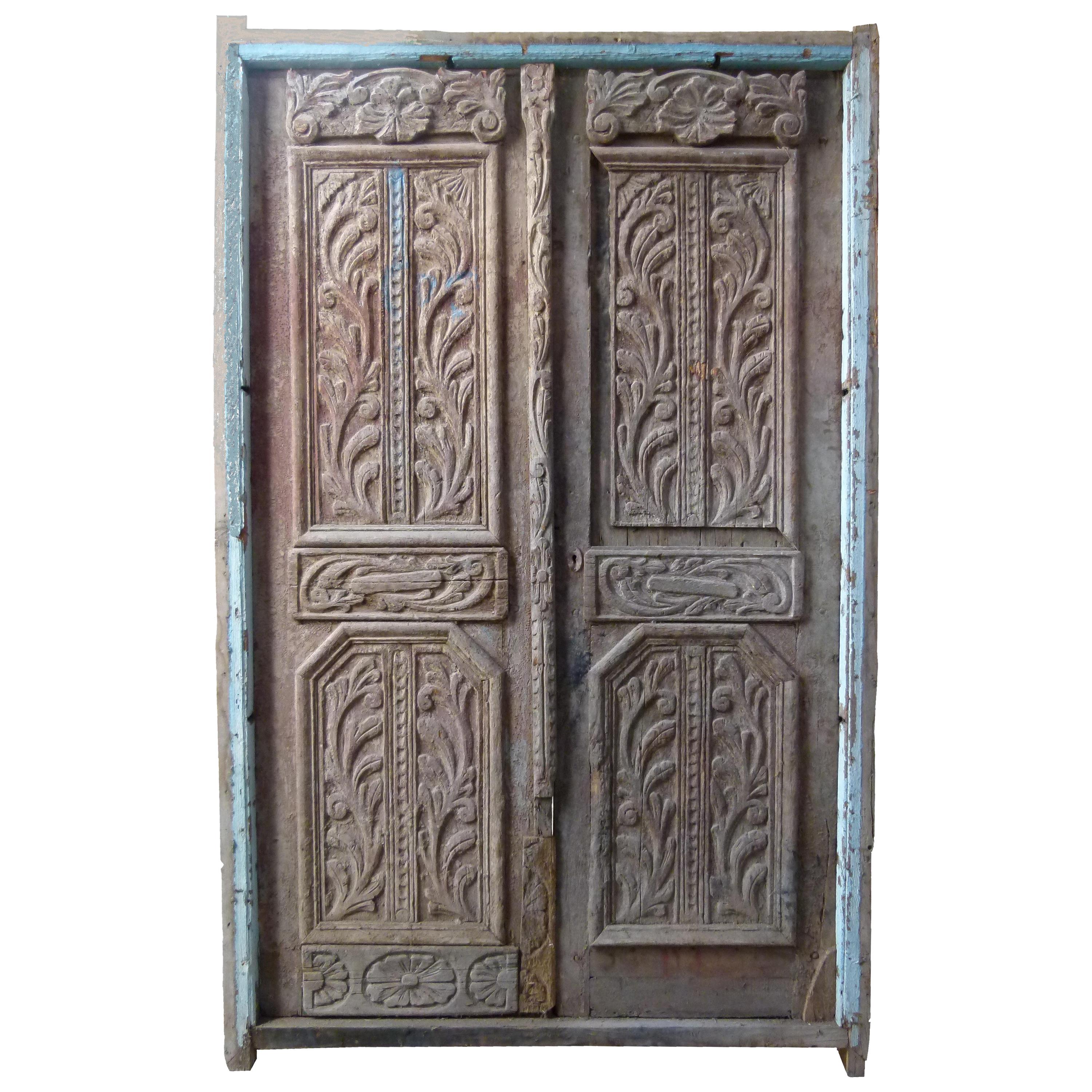 19th Century Wooden Double Front Door in Art Nouveau Style, Spain For Sale