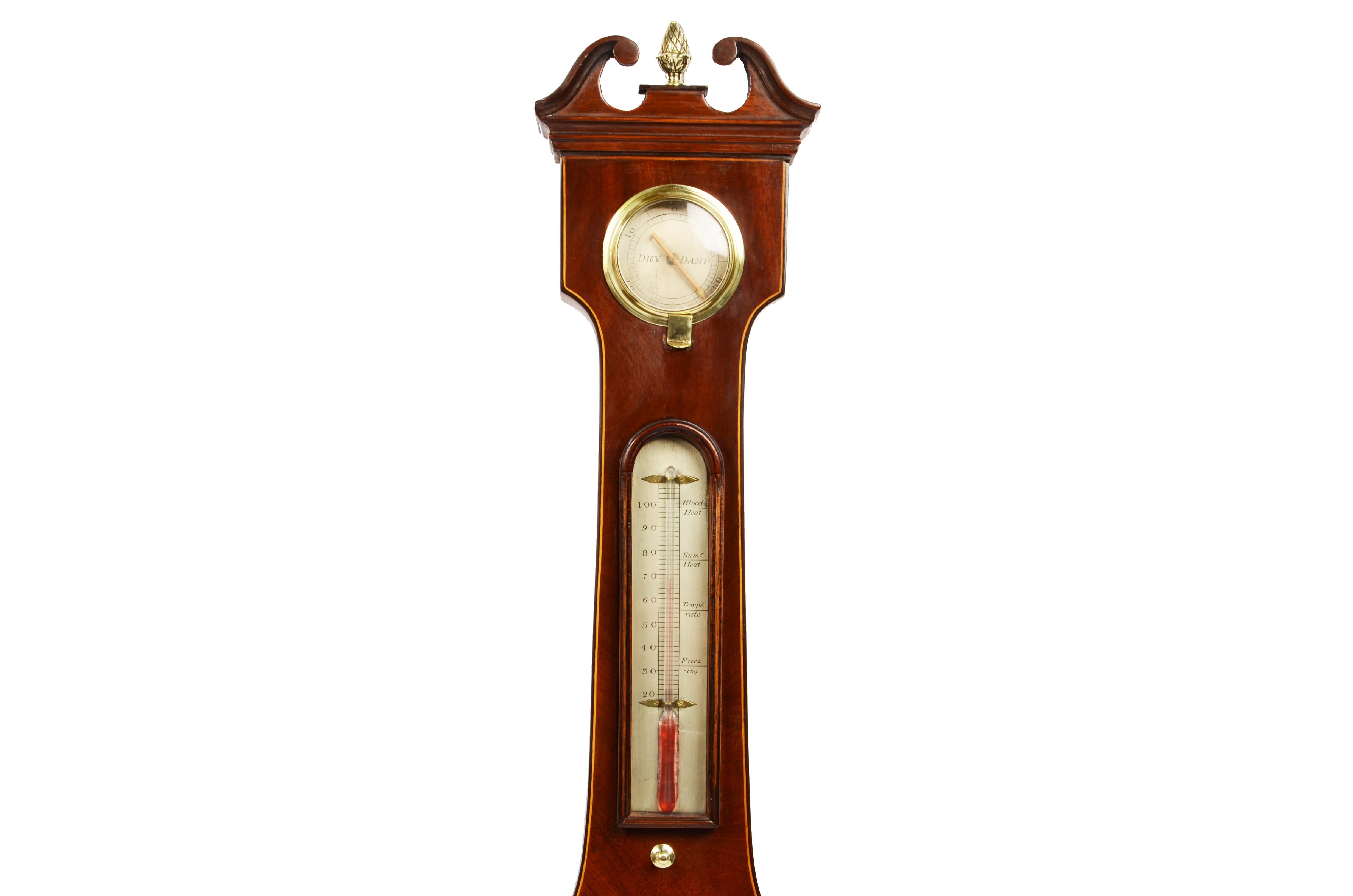 19th Century Wooden English Barometer Antique Forecast Weather Instrument For Sale 11