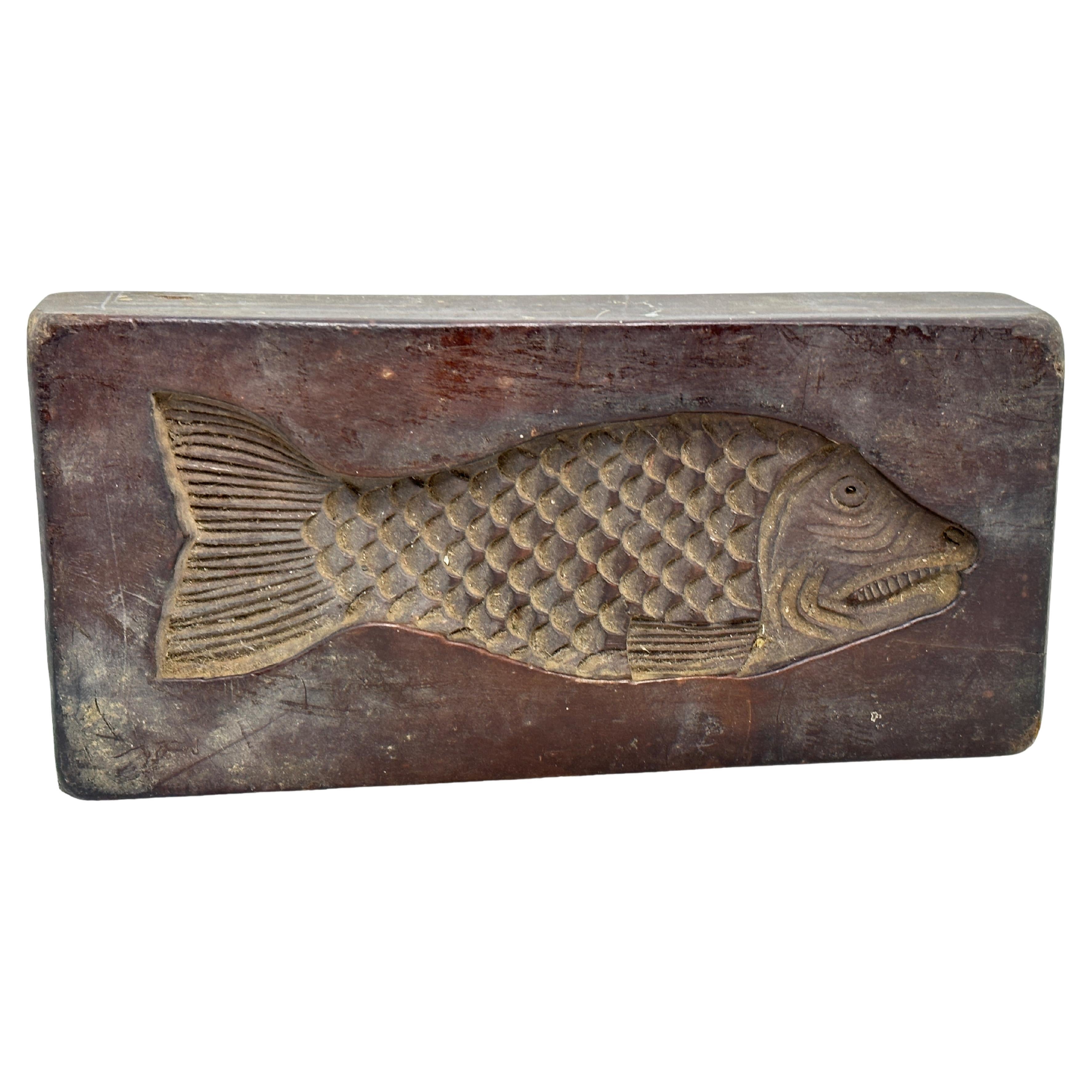19th Century Wooden Fish Gingerbread Cookie Speculaas Springerle Mold