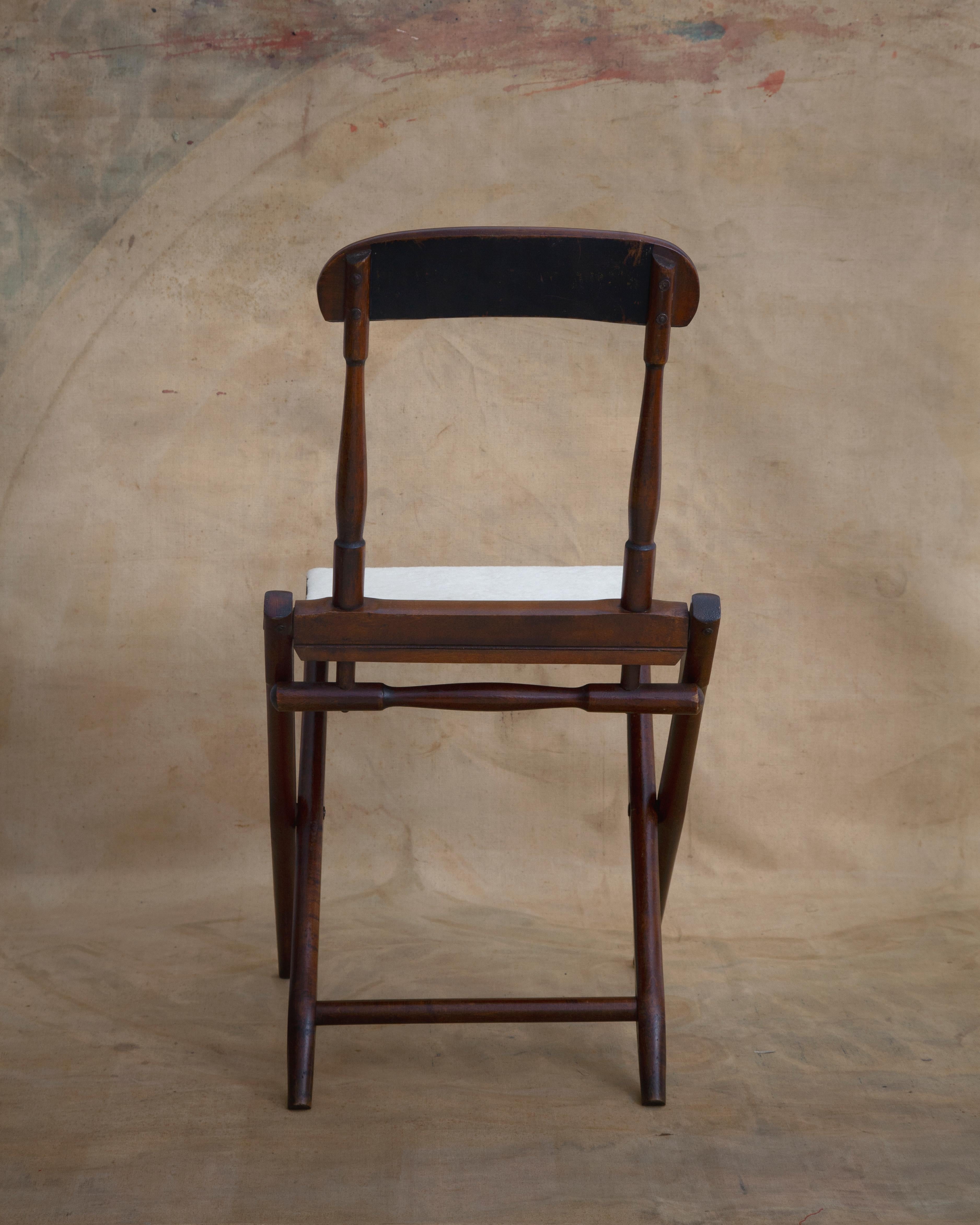 North American 19th Century Wooden Folding Campaign Chair For Sale