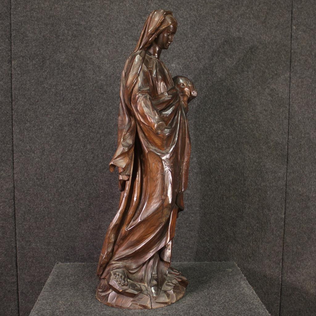 19th Century Wooden French Religious Sculpture Madonna, 1850 For Sale 5