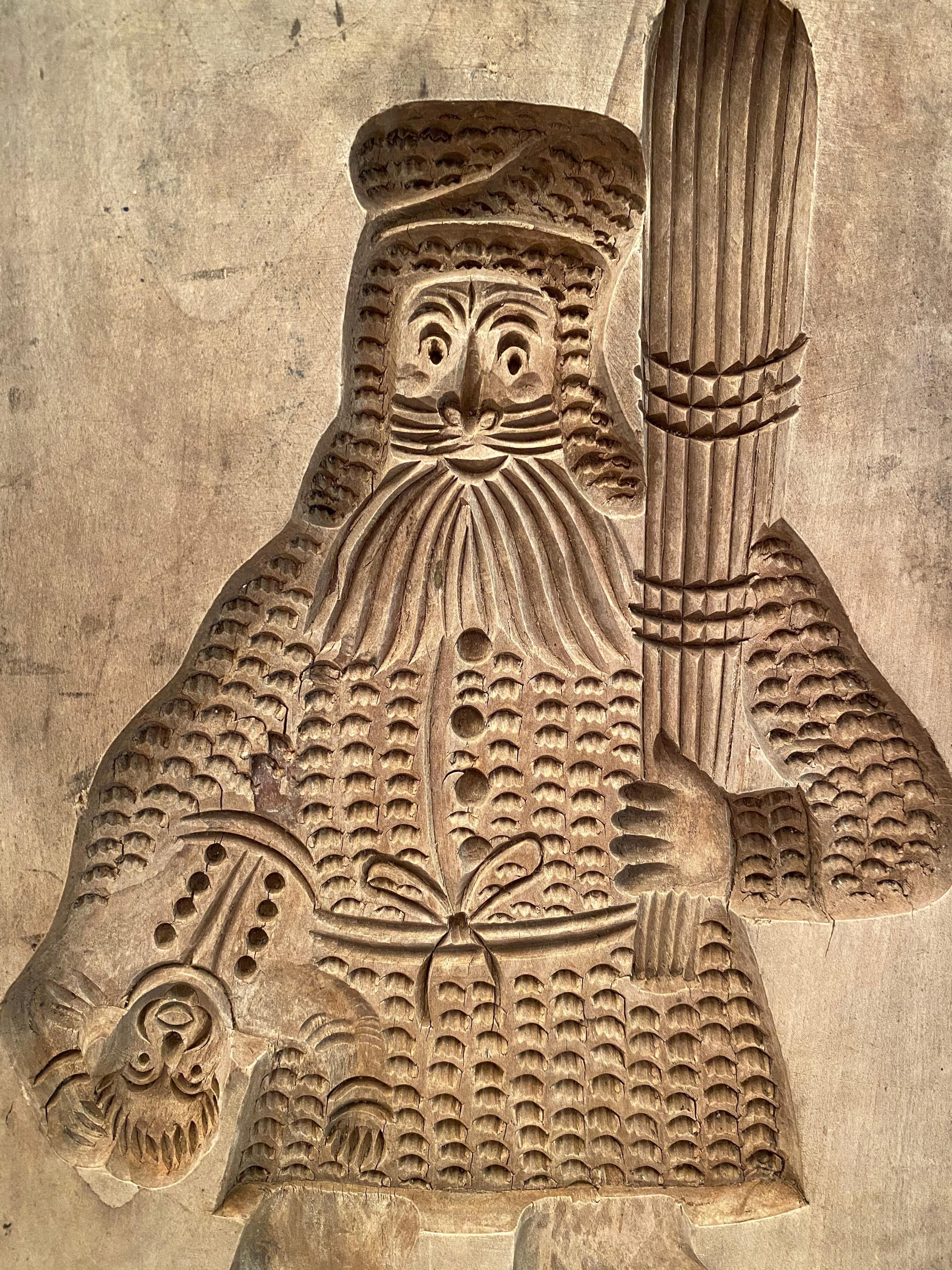 Classic 19th century wooden gingerbread cookie or speculaas springerle Mold, circa 1860-1880 (Man with a child). Made of hand carved wood. Found at an estate sale in Vienna, Austria.