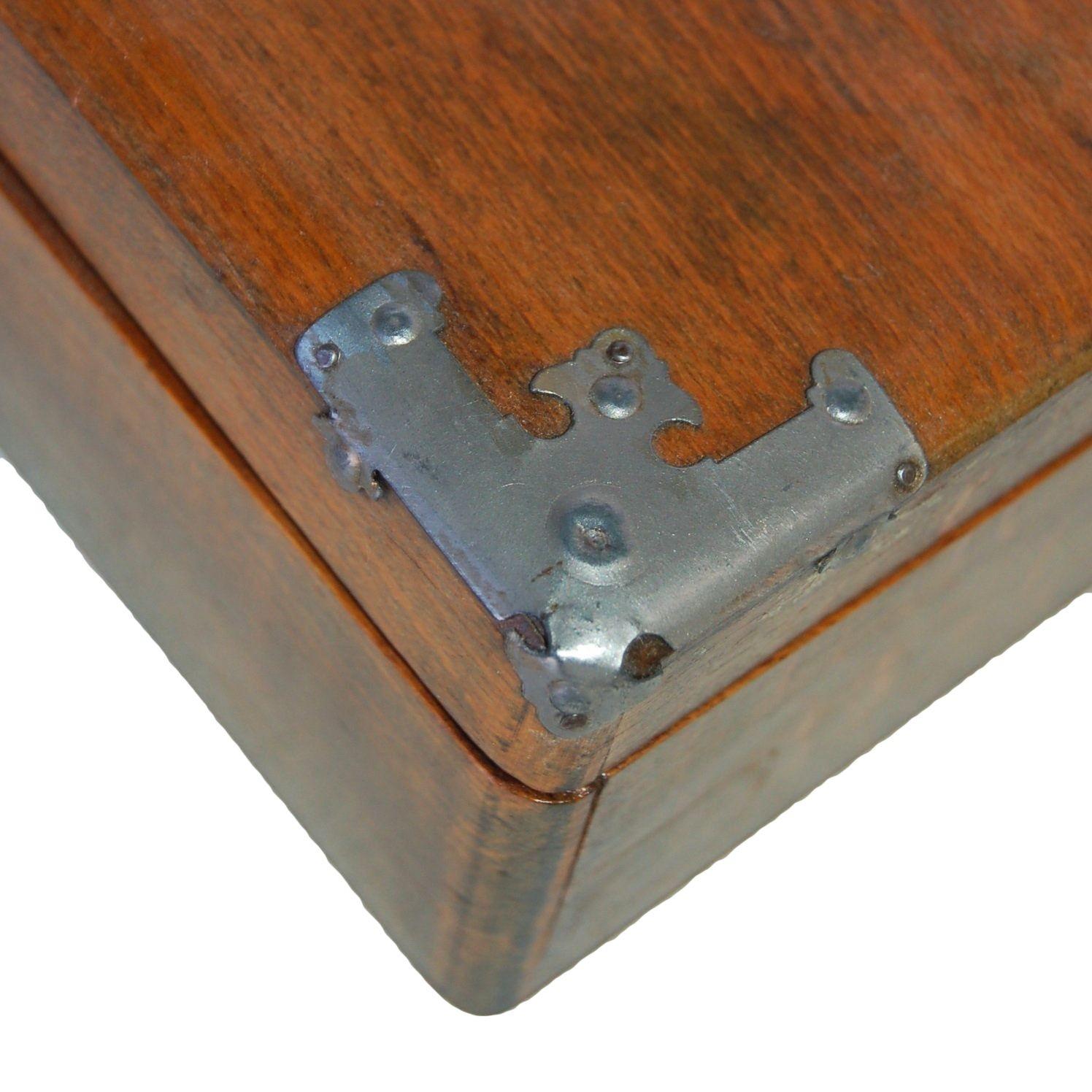 19th Century Wooden Keepsake Box With Metal Accents and Marble Paper Lined 4