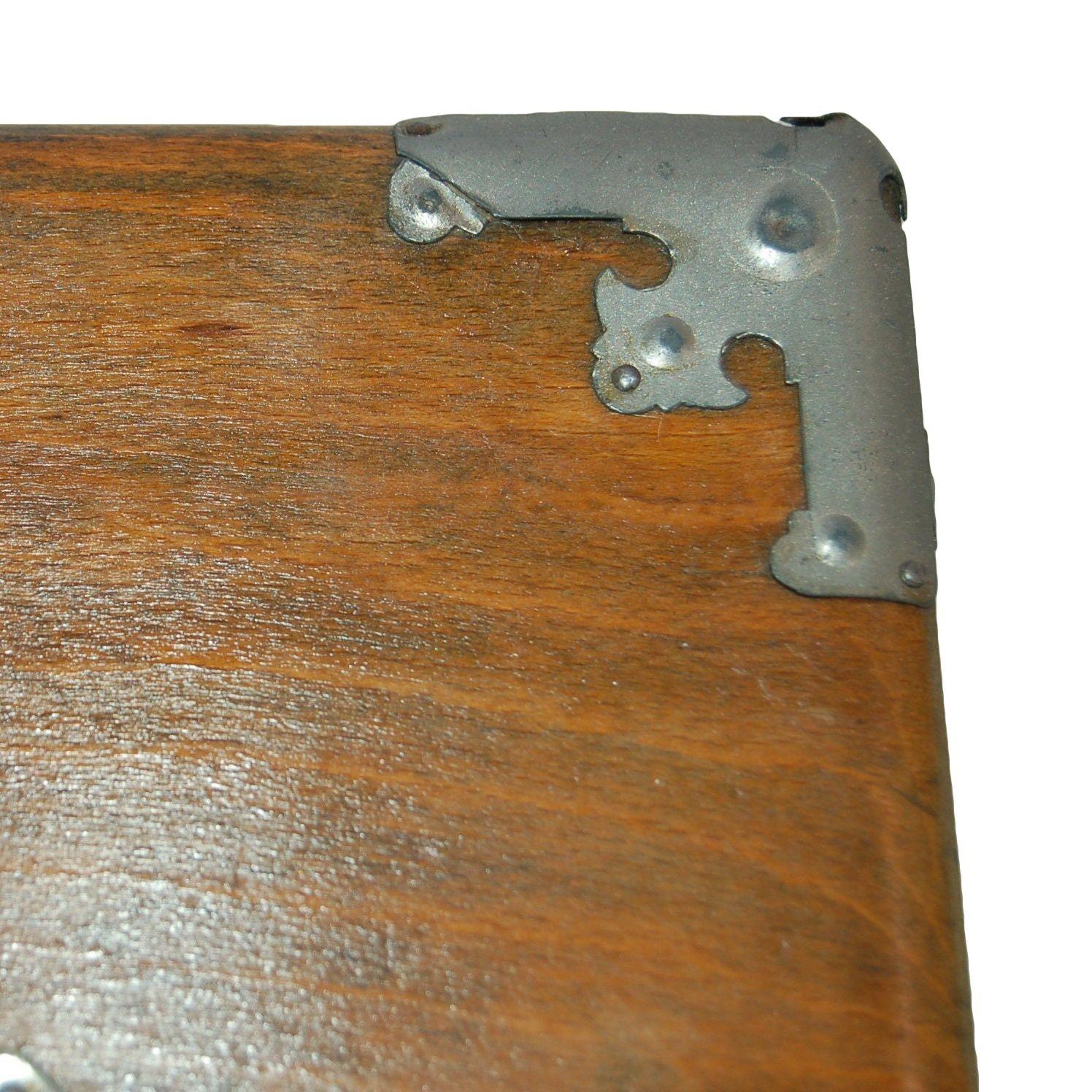 19th Century Wooden Keepsake Box With Metal Accents and Marble Paper Lined 5
