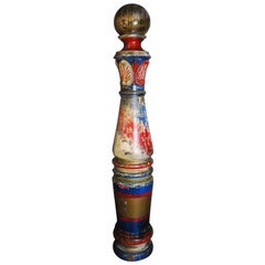 19th Century Wooden Large Painted American Barber Pole