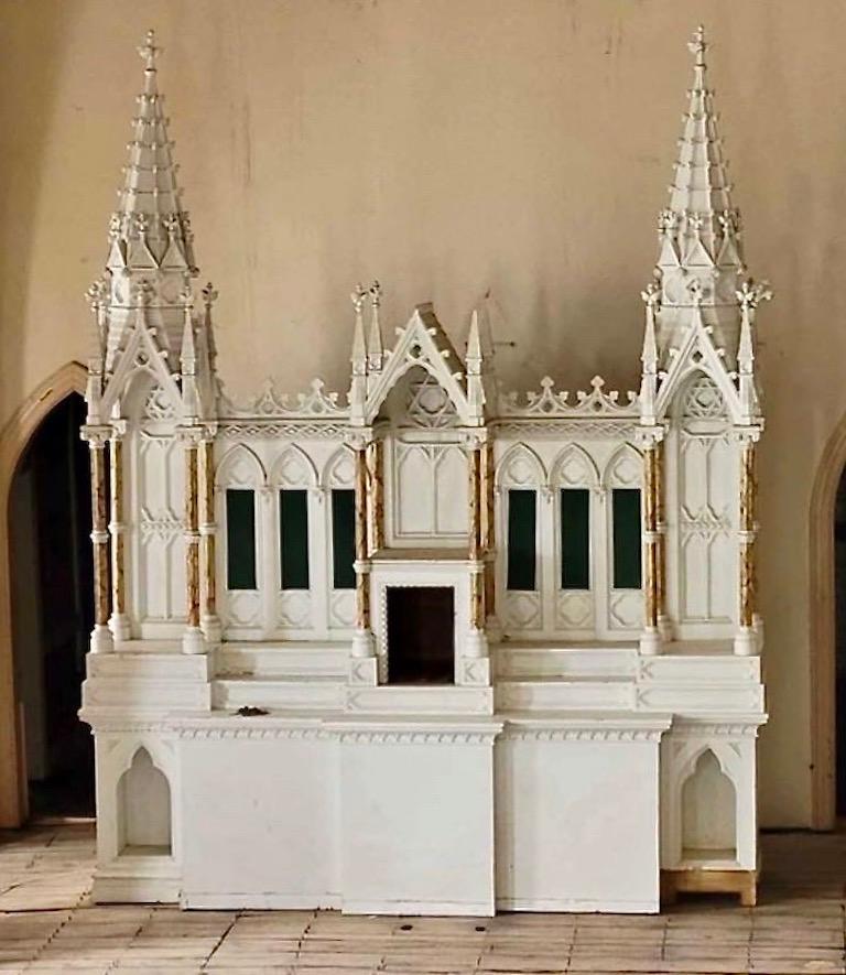 American painted Gothic Revival Altar. Carved and painted Gothic Architectural Treasure. Removed from A New Hampshire Church. Breaks down and screws together as shown in photos. Simple reconnecting.

Re-use for a Strawberry Hill type