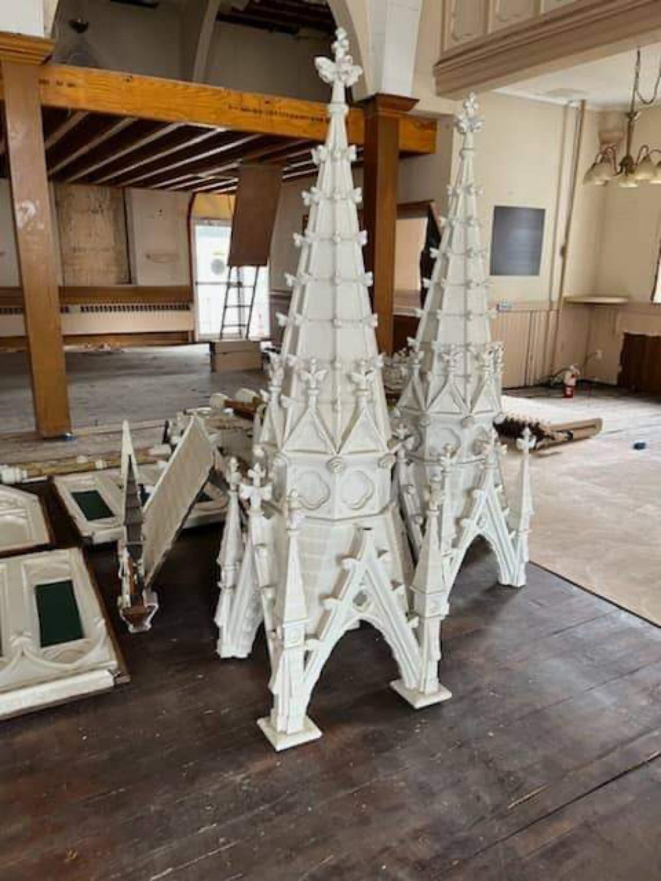 Gothic Revival 19th Century Wooden Painted Gothic Architectural Altar