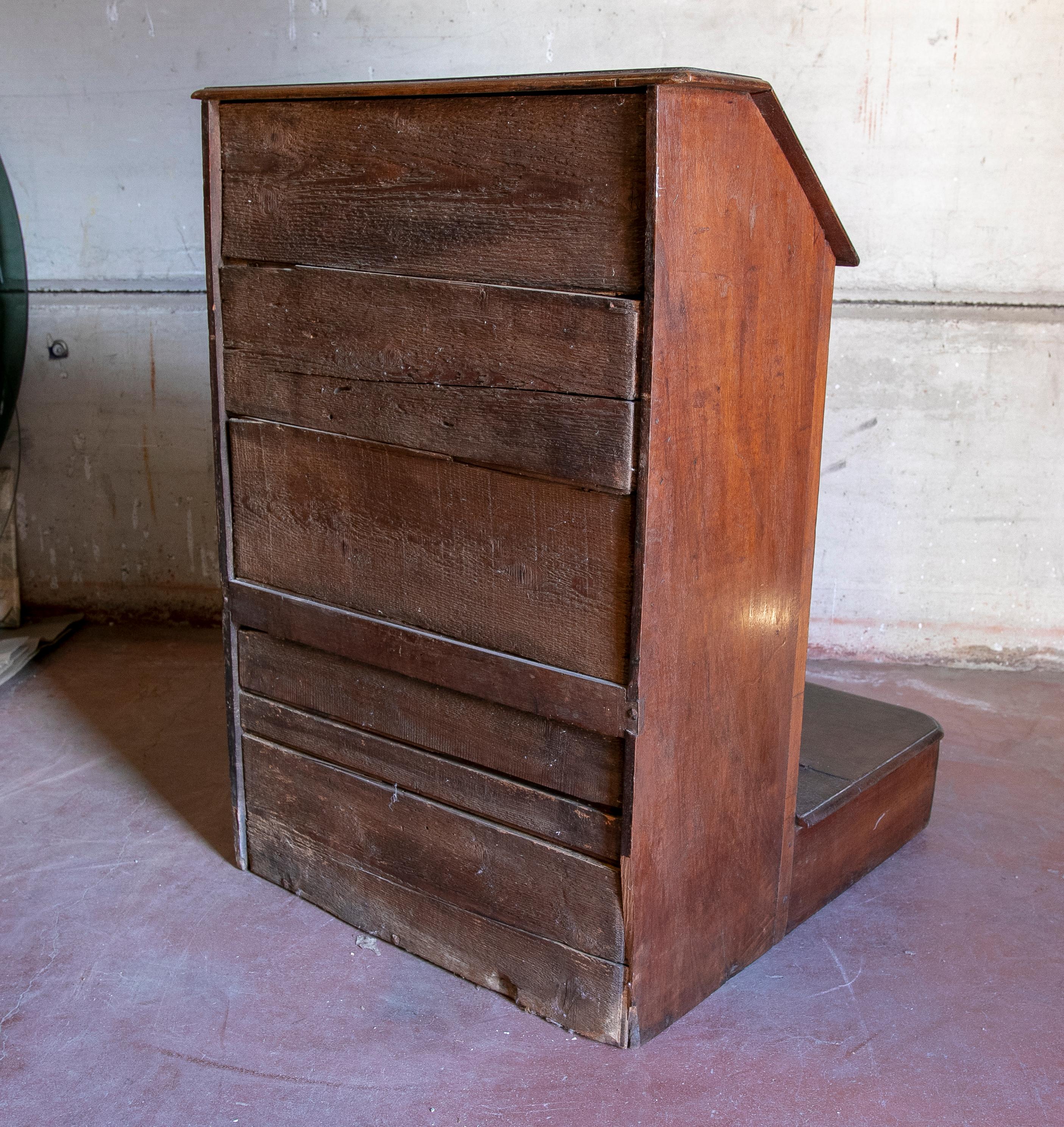 19th Century Wooden Recliner with Door and Drawer For Sale 1