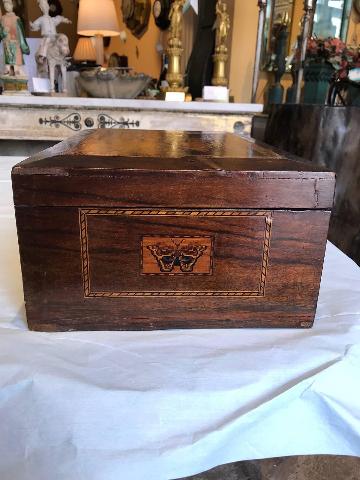 19th Century Wooden Sewing Box with Ship Inlaid 7