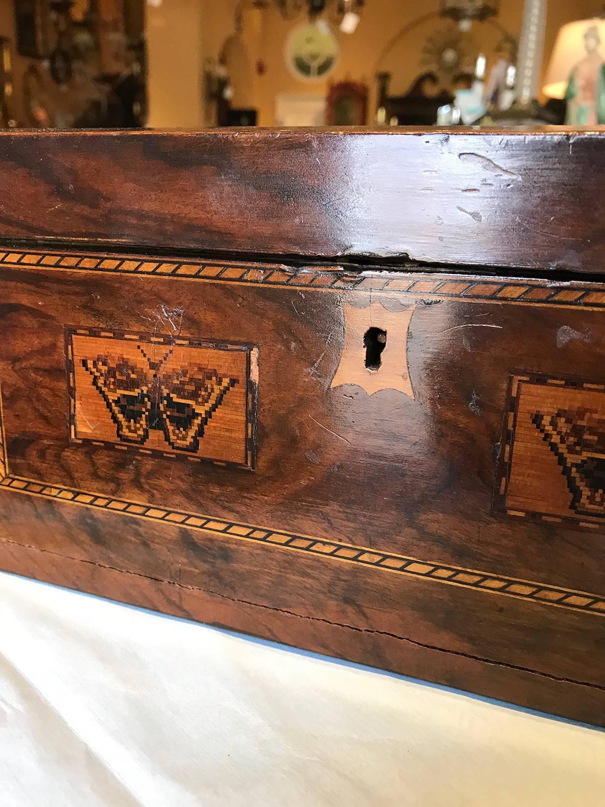 19th Century Wooden Sewing Box with Ship Inlaid 2