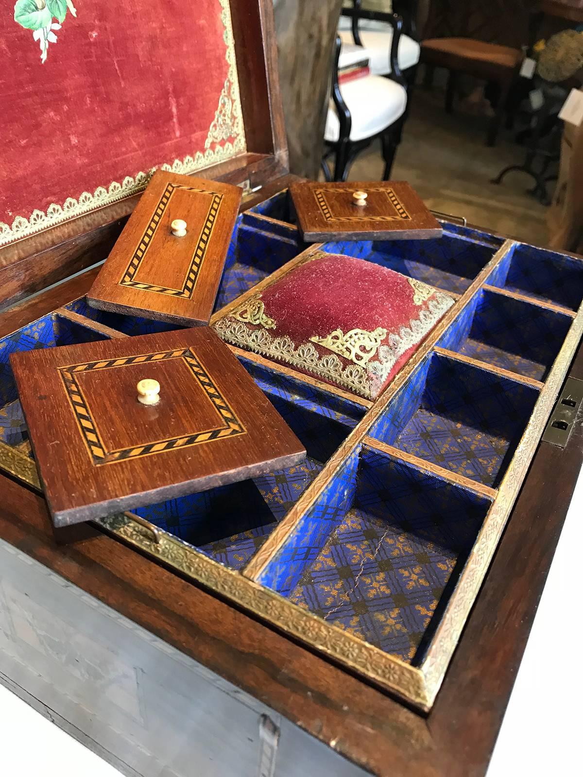 19th Century Wooden Sewing Box with Ship Inlaid 5