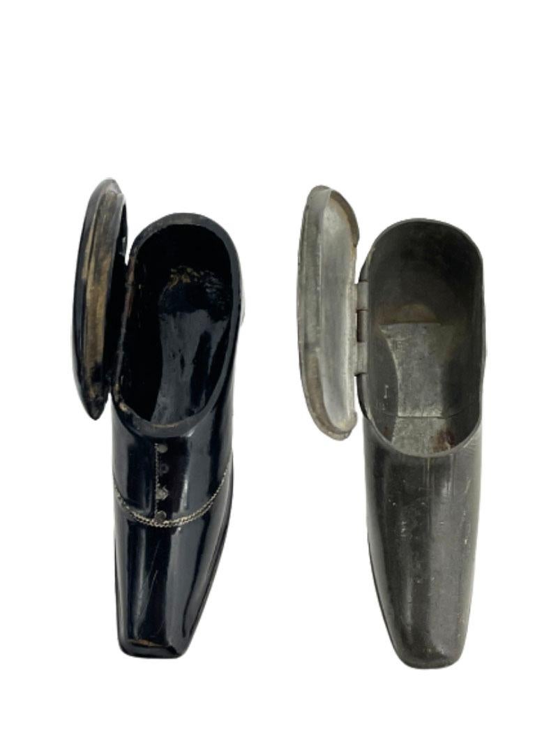 Pewter 19th Century Wooden Shoe Shaped Snuff Boxes For Sale