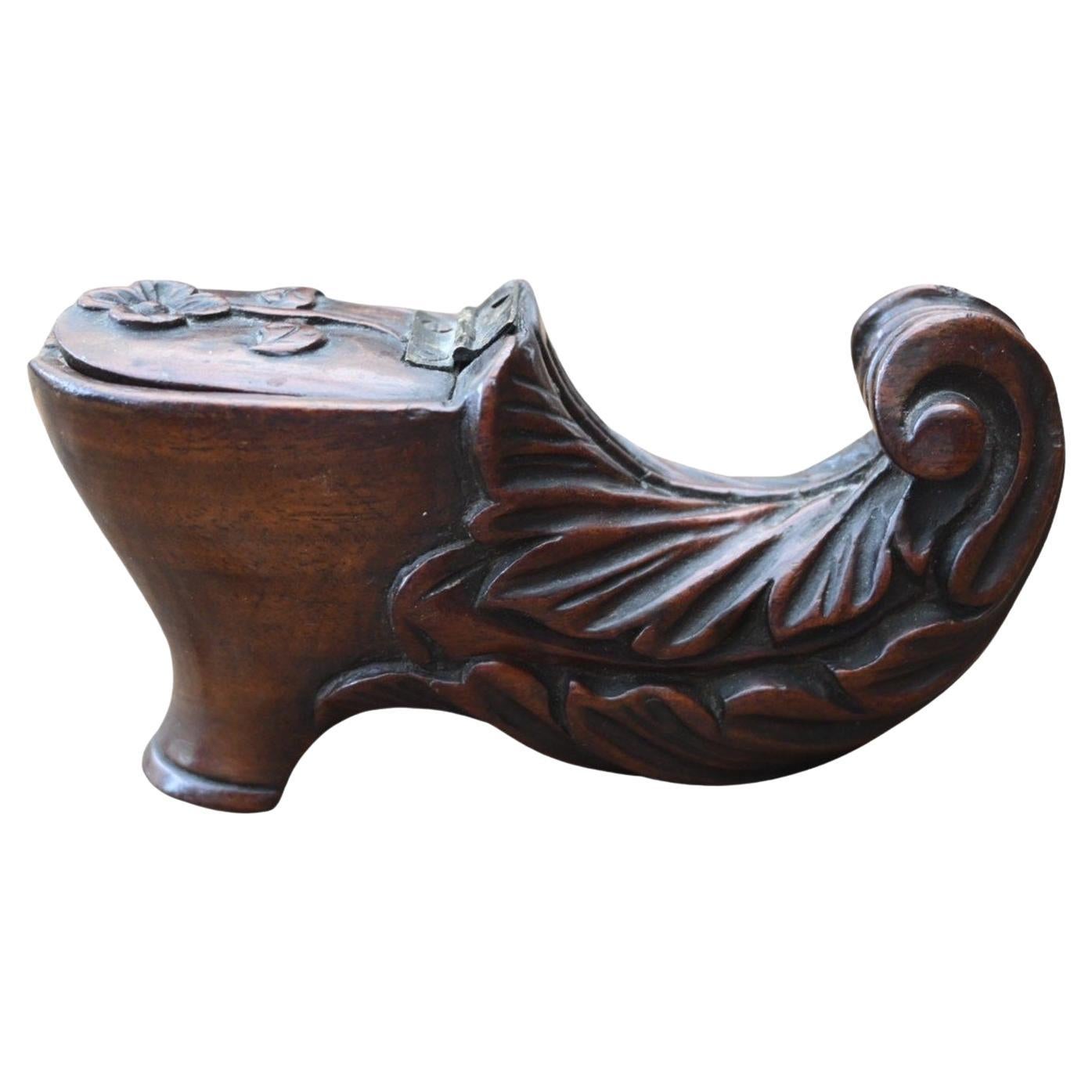 19th century Wooden shoe Snuff Box, treen