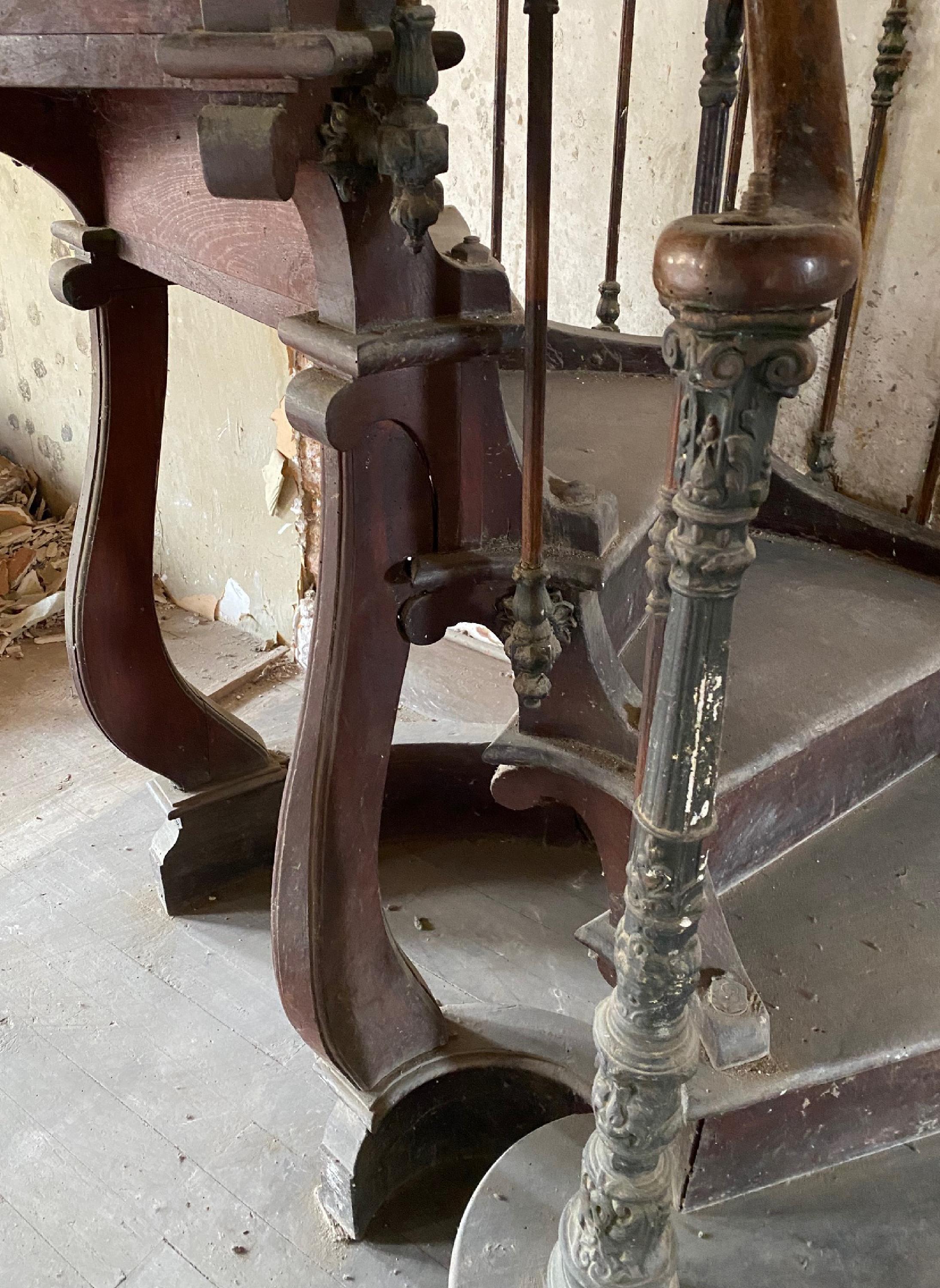 19th Century 19th century wooden spiral staircase with hollow core For Sale