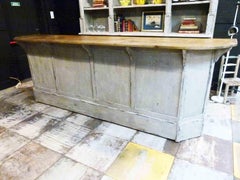 19th Century Wooden Store Counter, White Patina