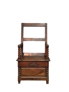 19th-Century Wooden Throne Chair with Lockable Salt Compartment