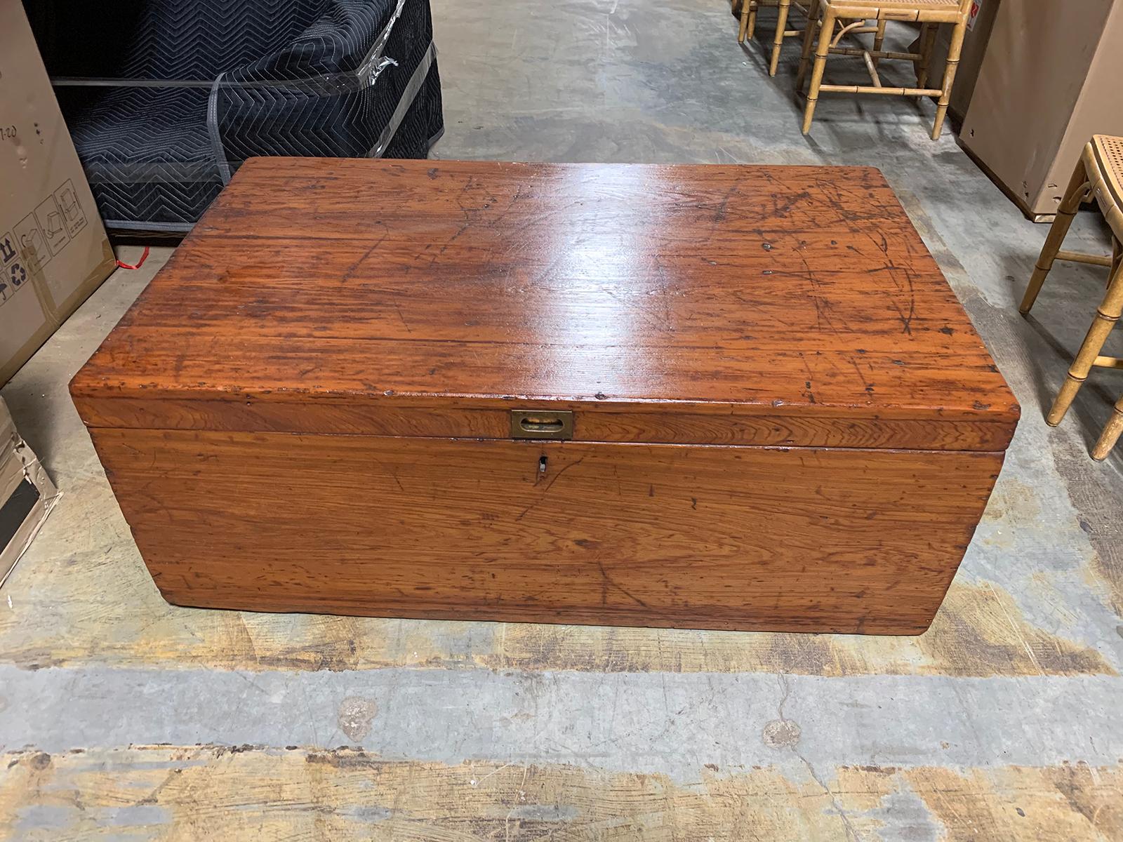 19th Century Wooden Trunk with Iron Handles, Large and Unusual Scale 13