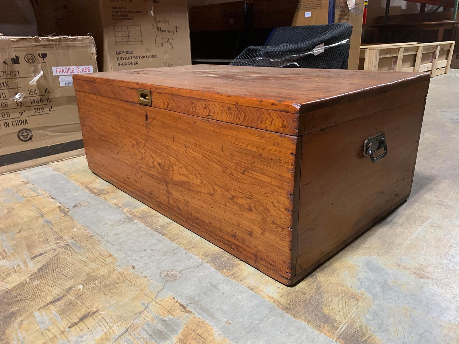 19th Century Wooden Trunk with Iron Handles, Large and Unusual Scale In Good Condition In Atlanta, GA