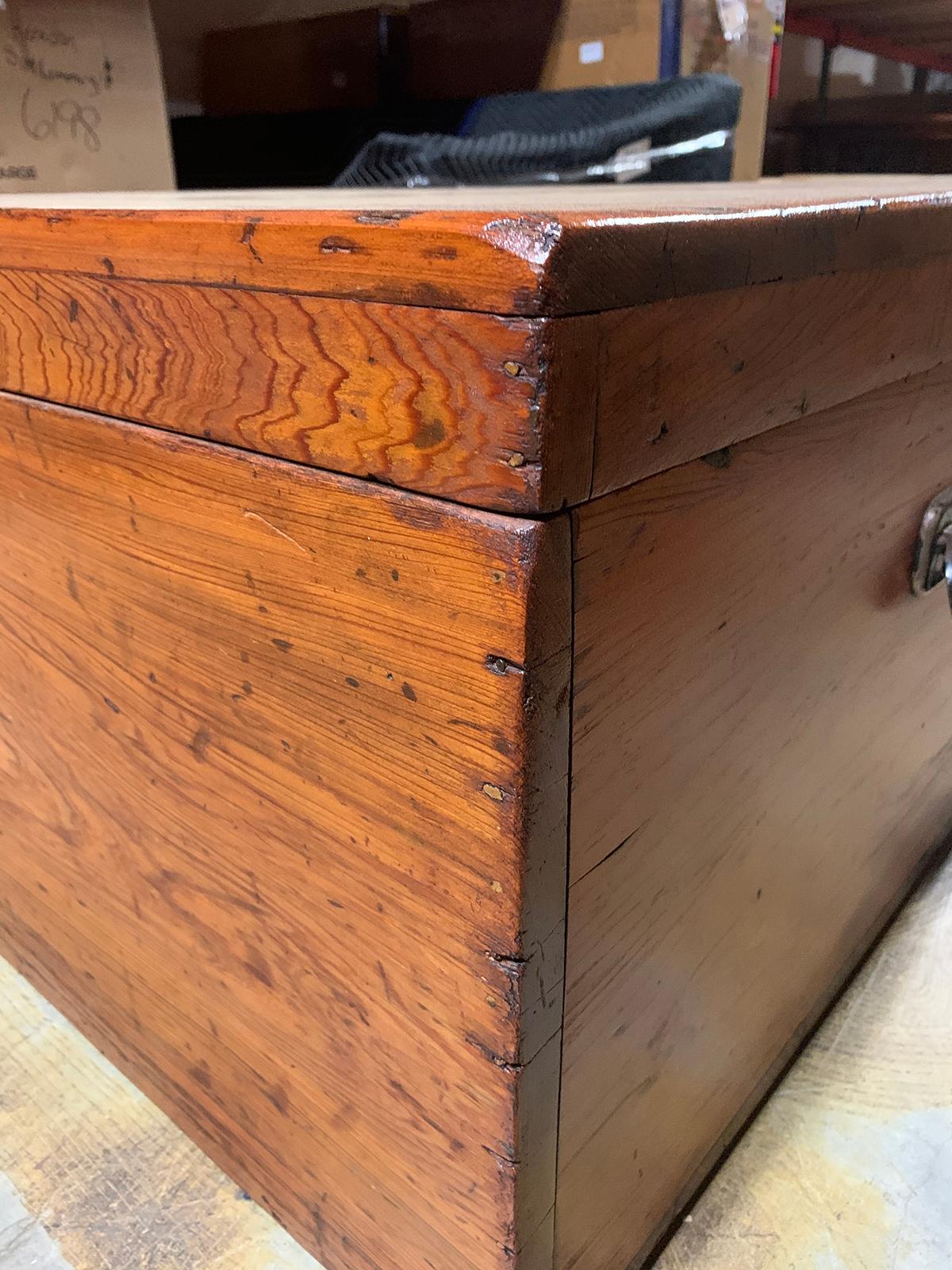 19th Century Wooden Trunk with Iron Handles, Large and Unusual Scale 6