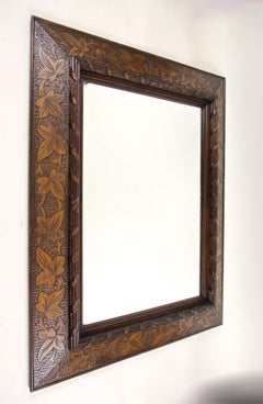 19th Century Wooden Wall Mirror with Ivy Leaf Carvings, Austria, circa 1890