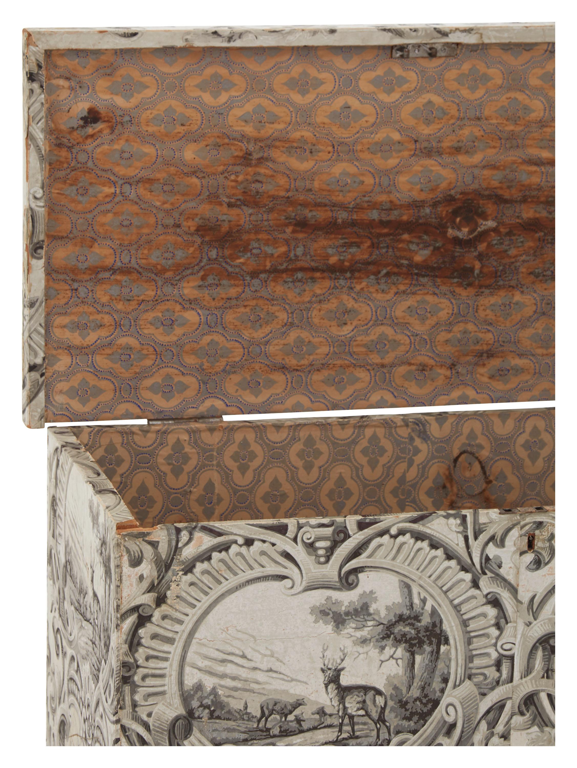 19th Century Wooden Wallpapered Chest 7