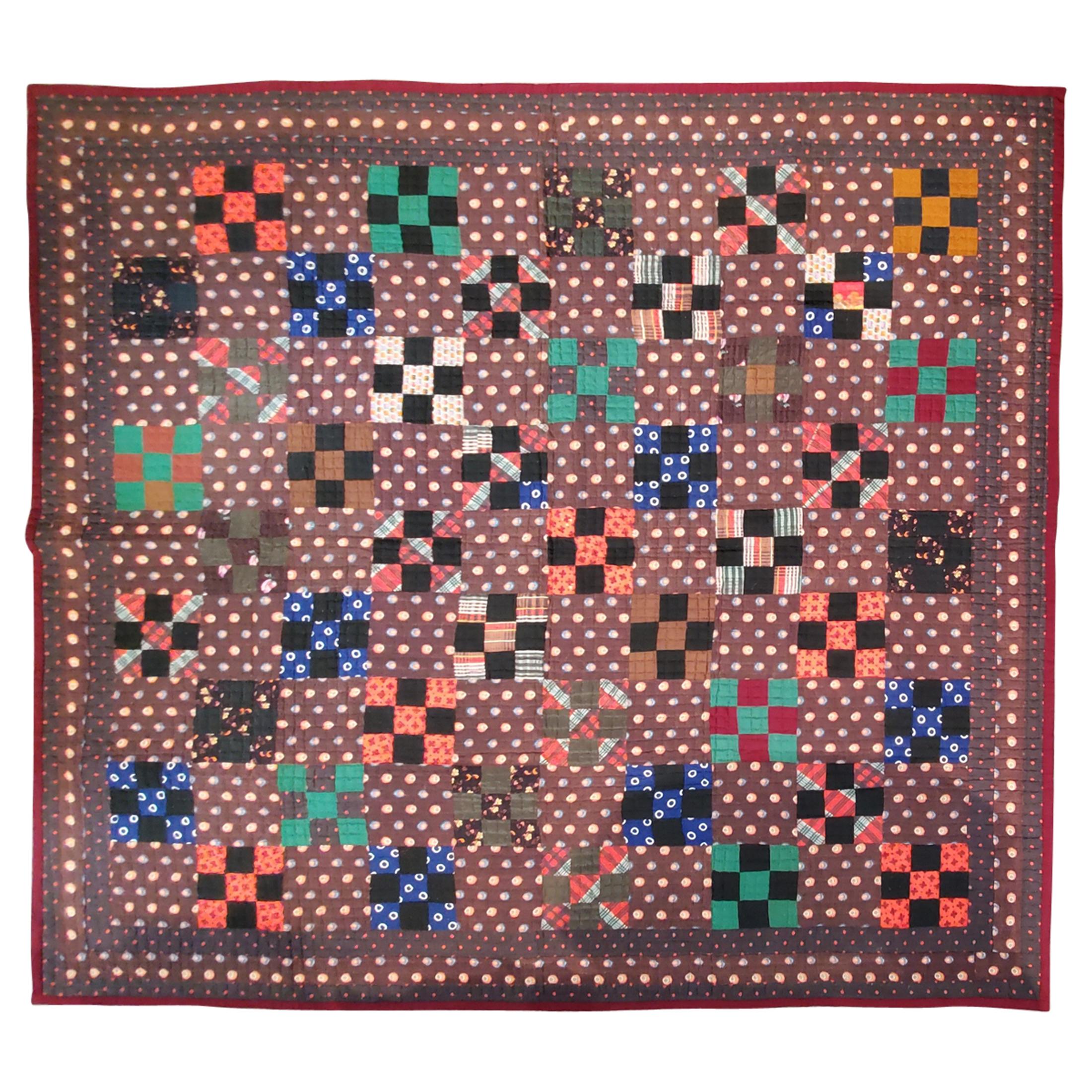 19th Century Wool Nine Patch from Lancaster Co., Pennsylvania